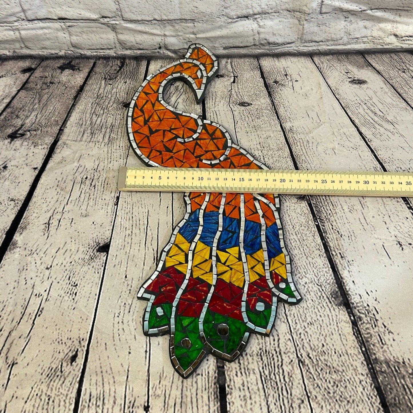 Rainbow Orange Peacock Mosaic Tile Wall Mirror 45cm x 20cm Handmade New