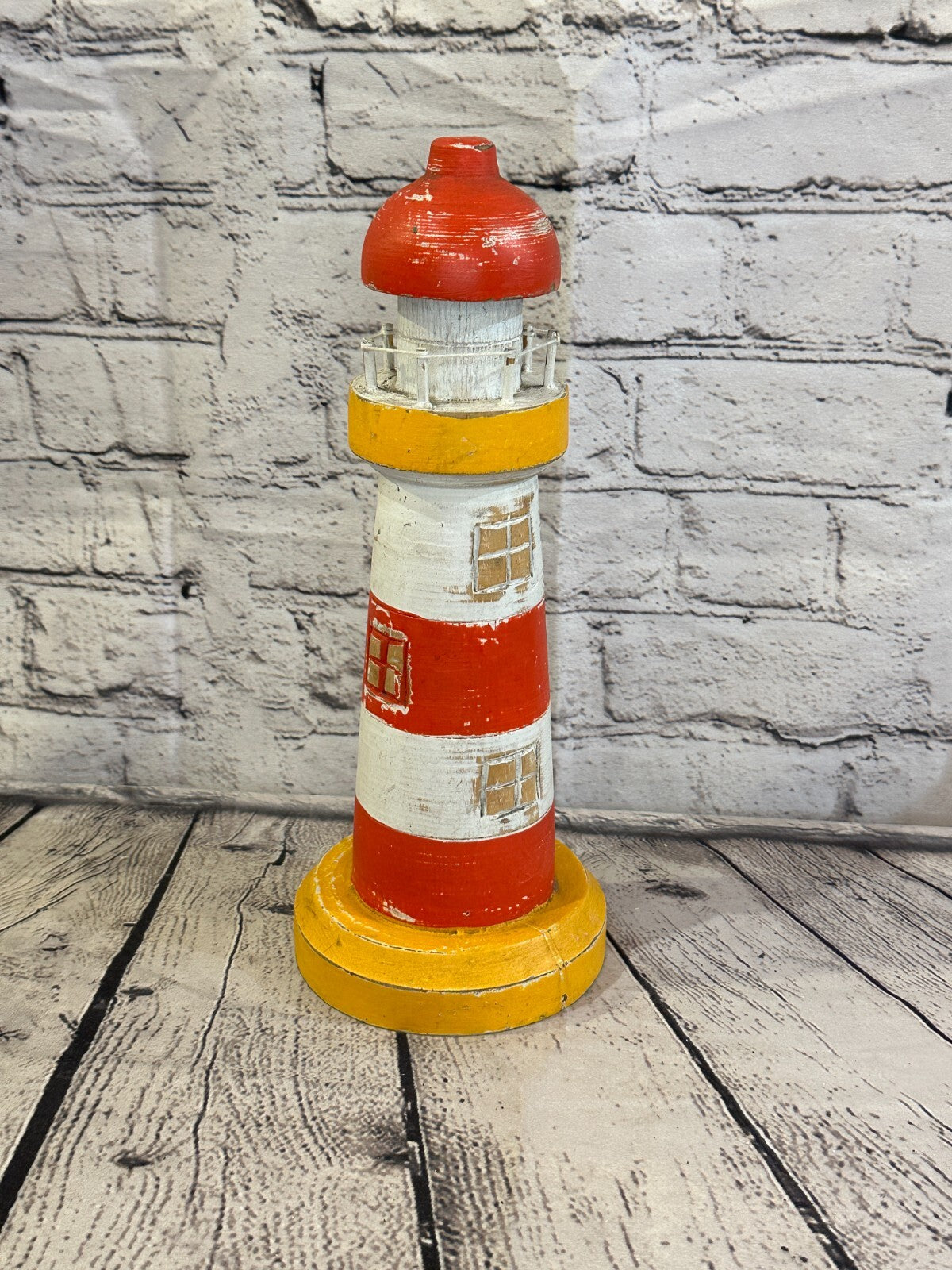 30cm Red White Wooden Lighthouse Ornament Nautical Coastal Sculpture Statue