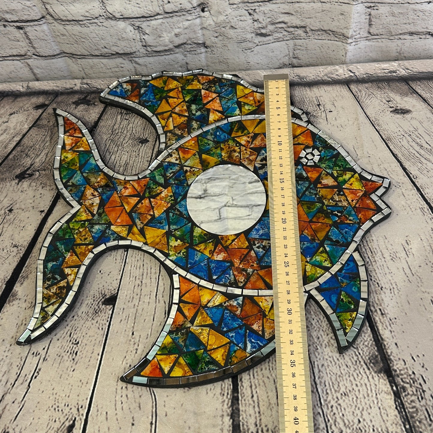 Rainbow Pastel Tropical Fish Mosaic Tile Wall Mirror 40cm x 35cm Handmade New