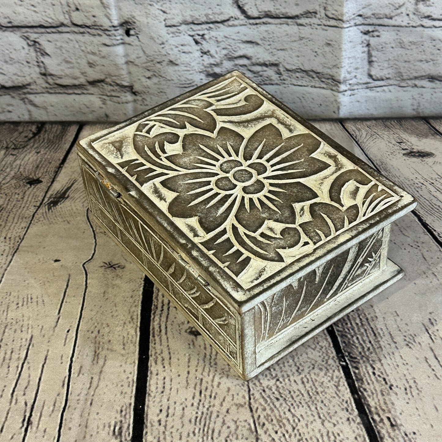 Brown Flower MDF Box Lotus 18cm x 12cm x 7cm Wooden Box Trinket Handmade