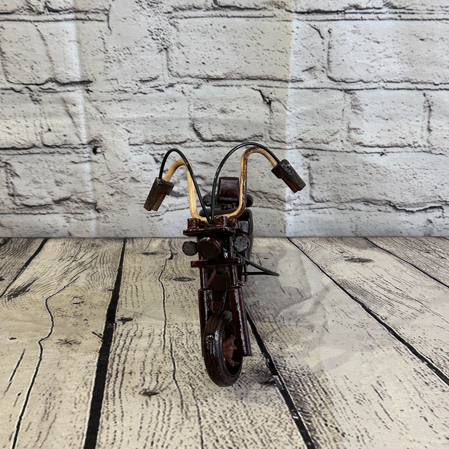 20cm Small Dark Wood Motorbike Motorcycle Model Wooden Ornament Decorative Bike