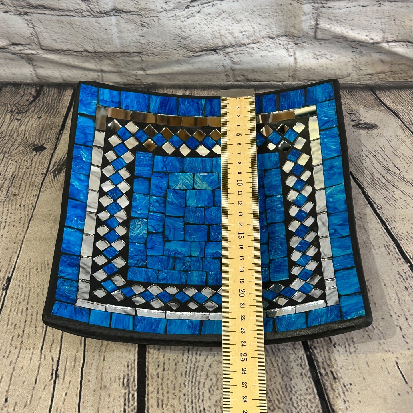 25cm Blue Square Mosaic Handmade Ceramic Glass Tile Bowl Fruit