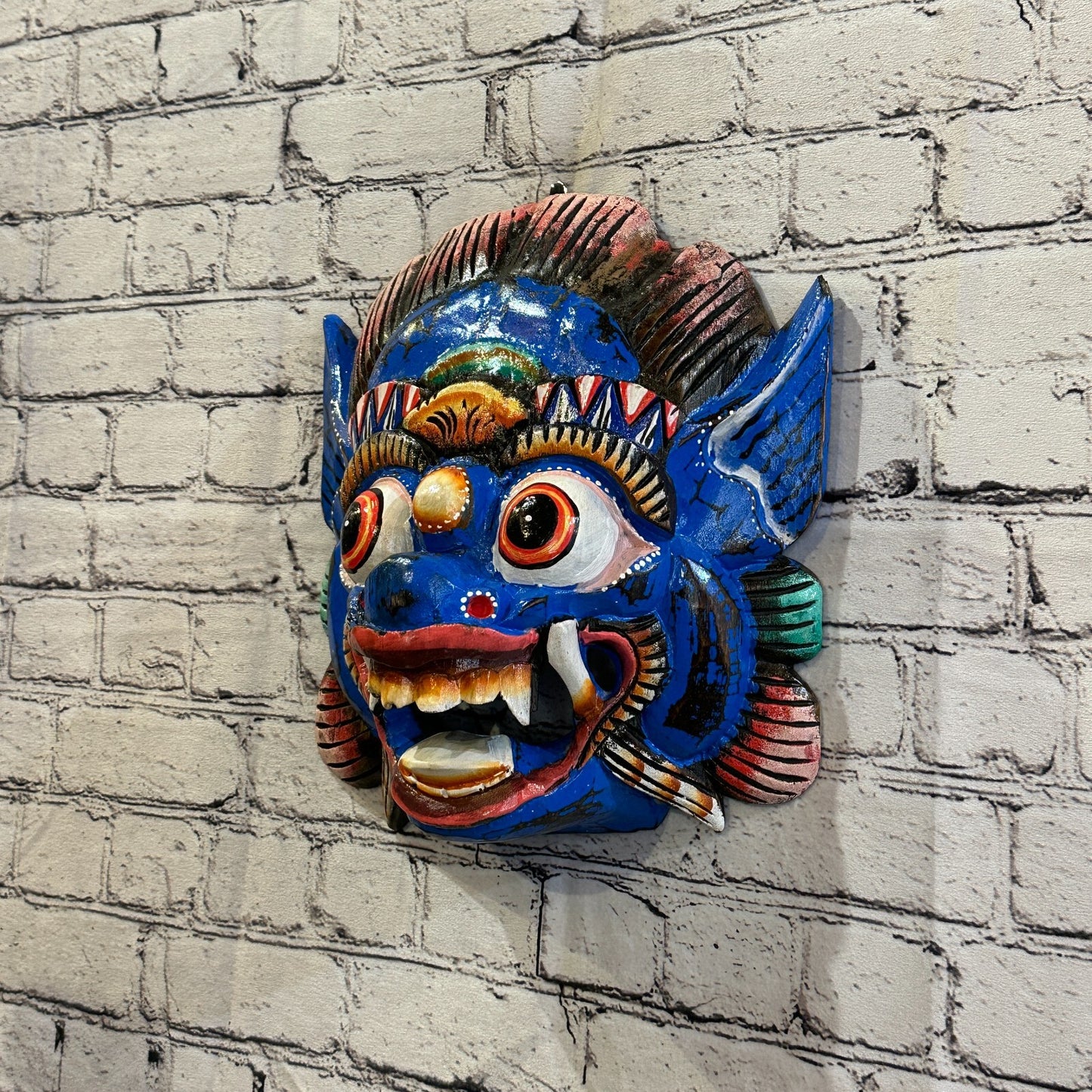 Large Wooden Blue Barong Wall Mask 30cm x 25cm Handmade And Fairtrade