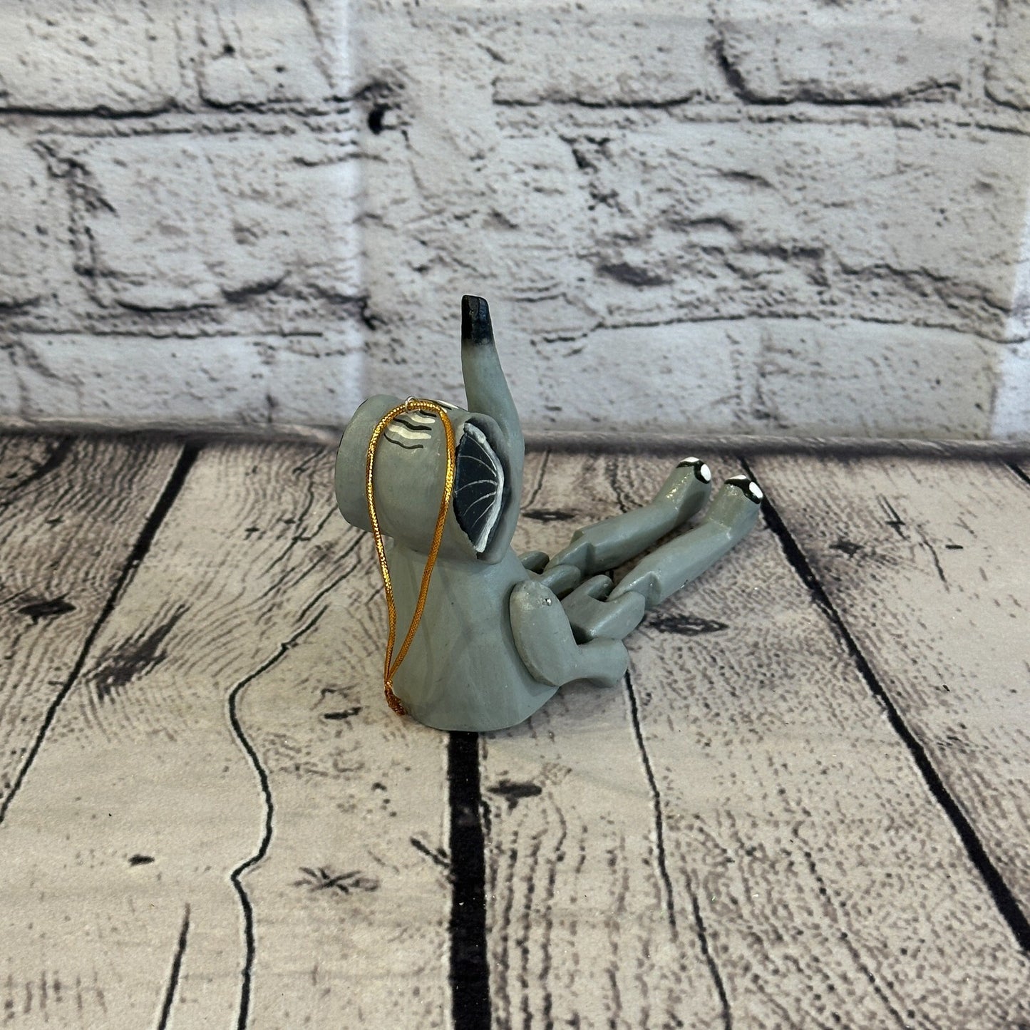 10cm Elephant Sitting Animal, Wooden Shelf Ornament Handmade and Fairtrade