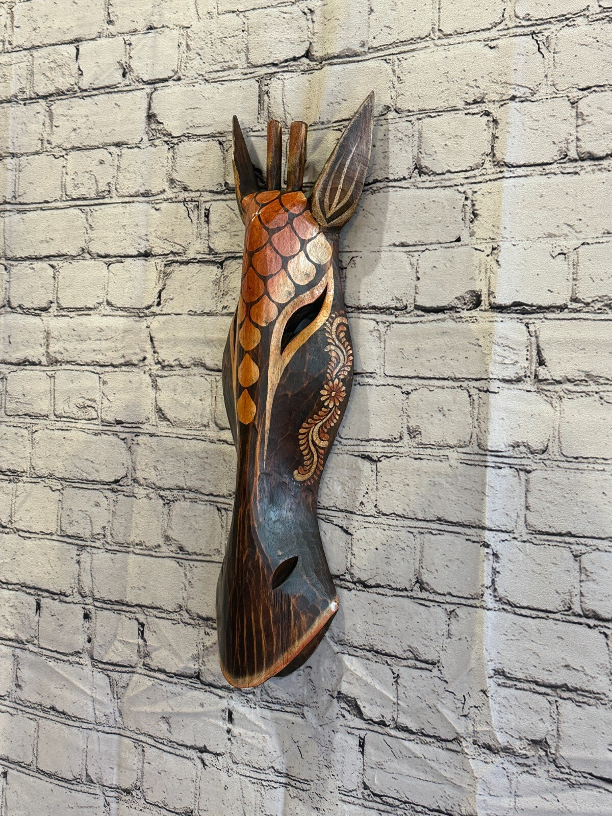 50cm Artist Giraffe Hand Carved Fair Trade Wooden Animal Wall Art Wall Hang Mask