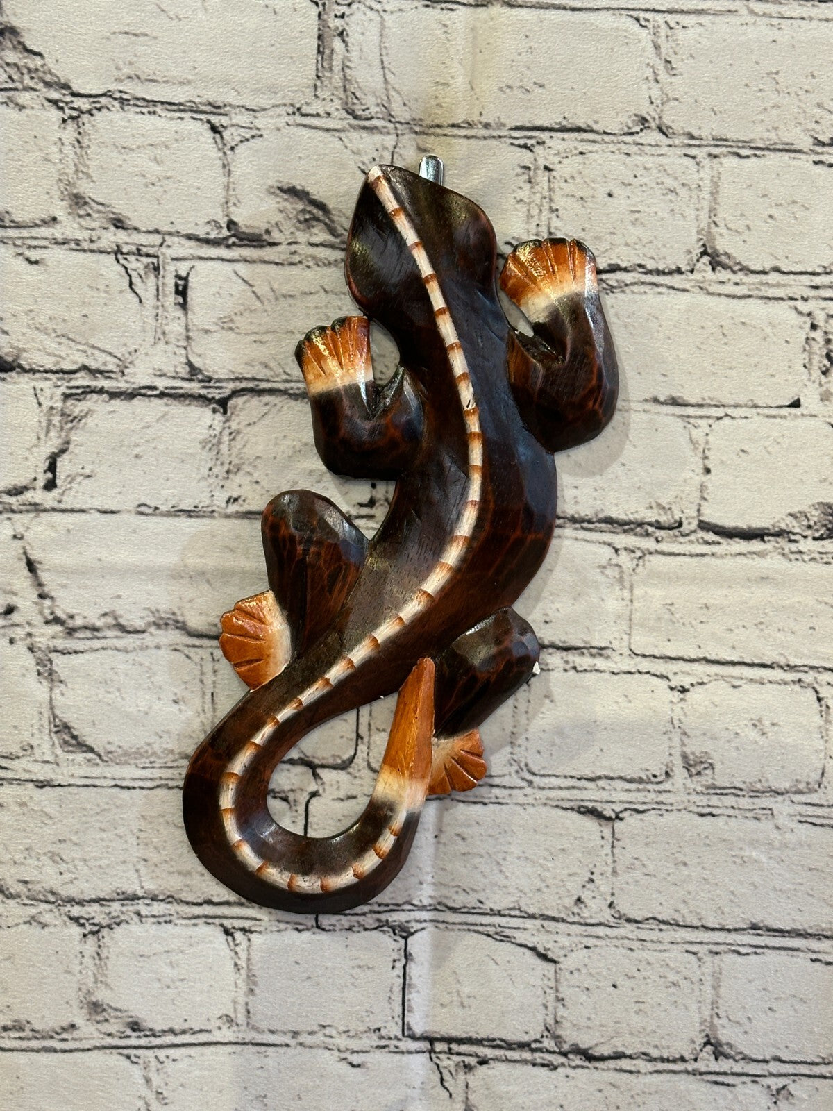 30cm Gecko Lizard Brown Wood Wall Hanging Wooden Ornaments Wood Carving