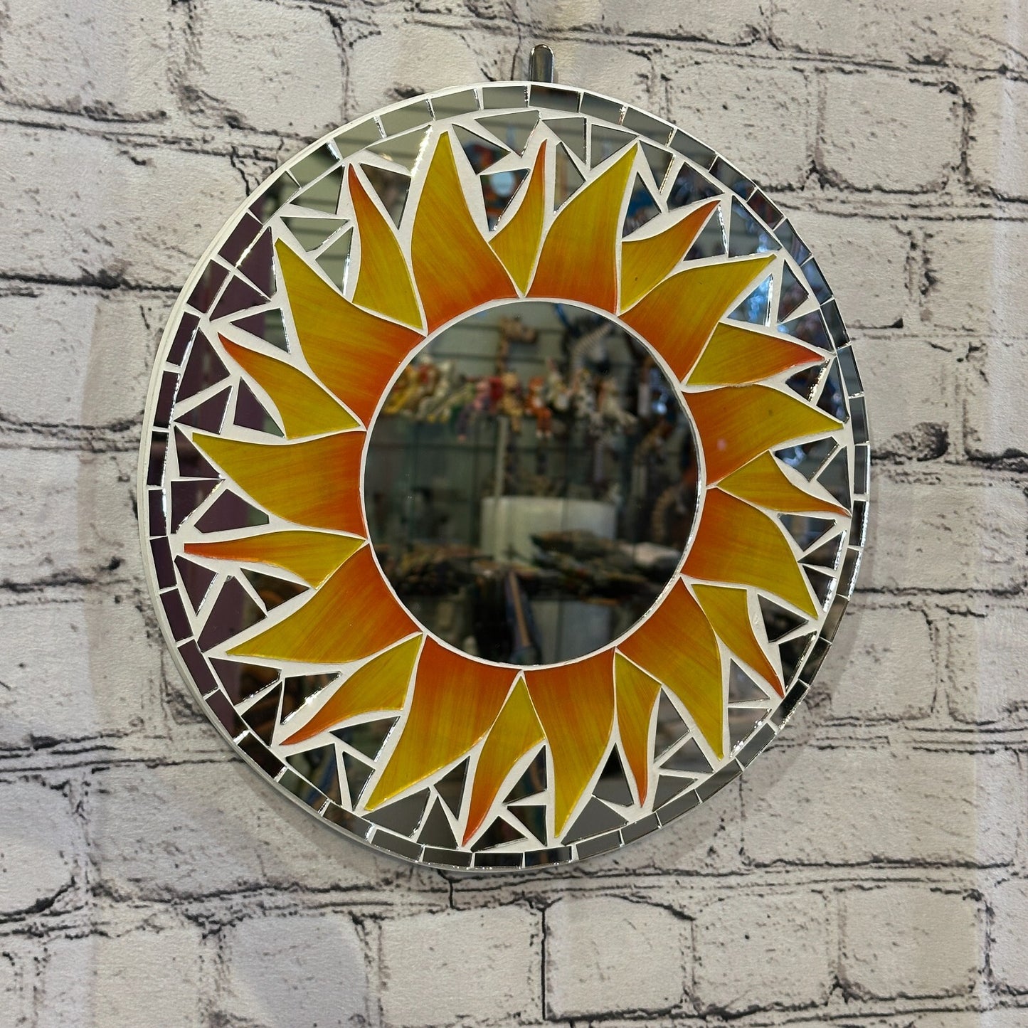 Orange Flame Sun Mosaic Tile Wall Mirror 30cm x 30cm 12 Inches Handmade New