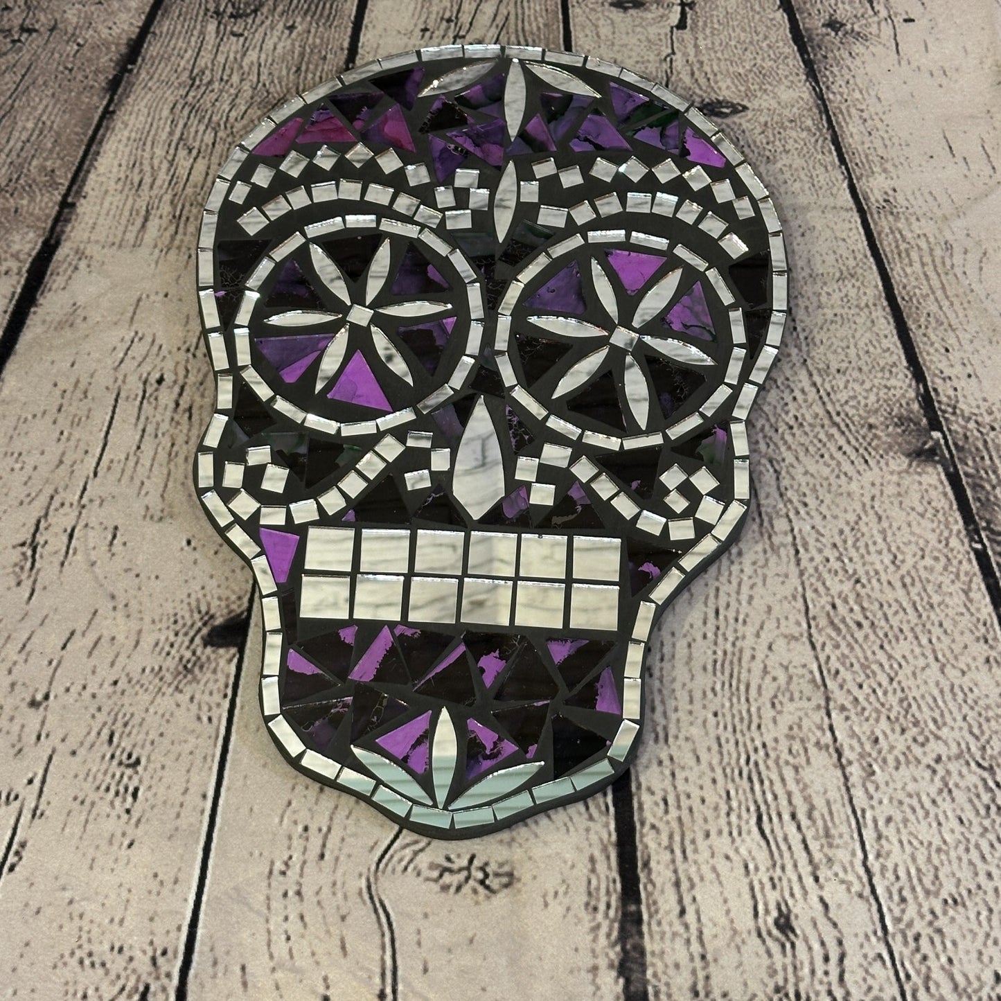 Purple Skull Mosaic Tile Wall Mirror 30cm x 20cm 12 Inches Handmade New