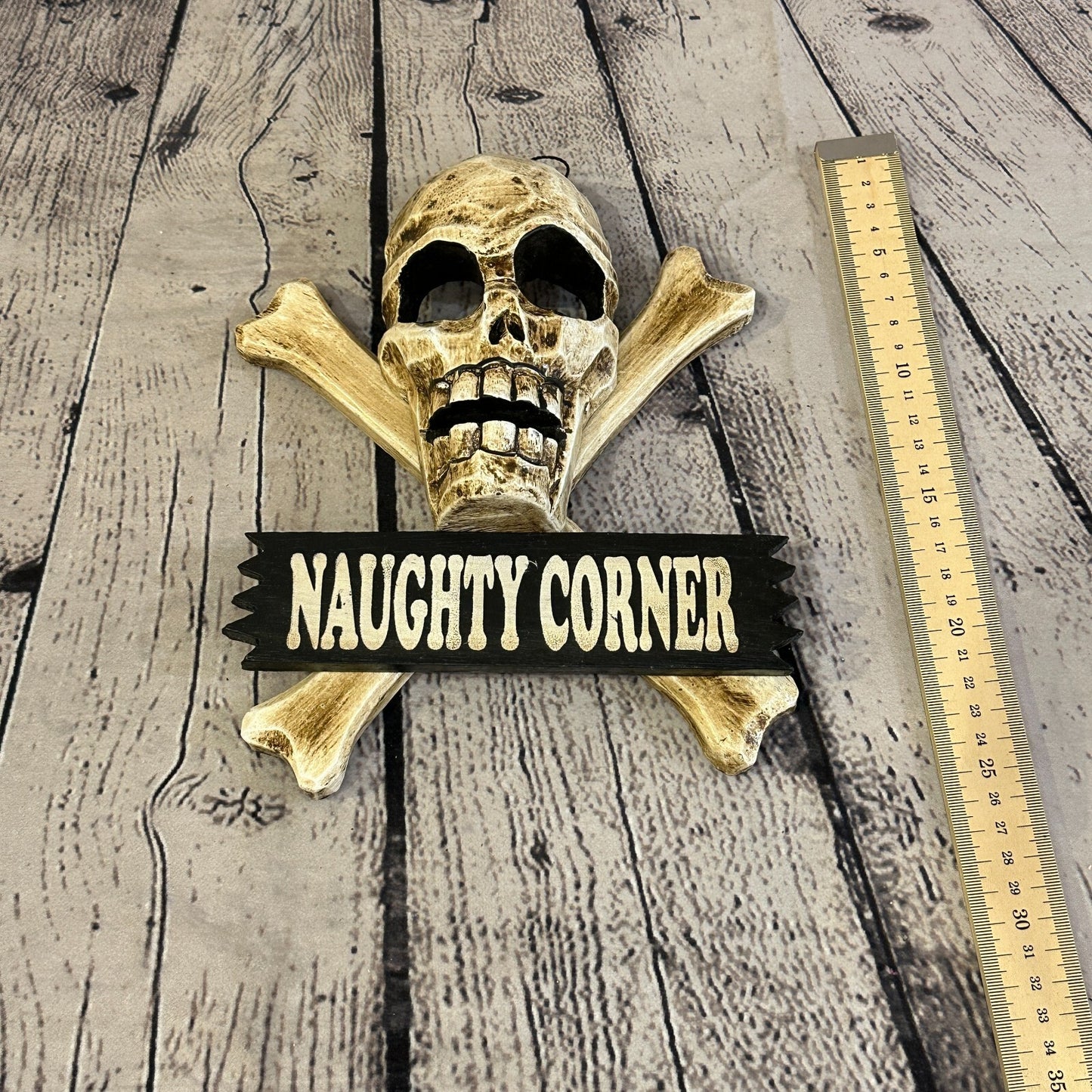 Skull & Crossbones Naughty Corner Pirate Sign Door Plaque 20cm x 20cm Handmade