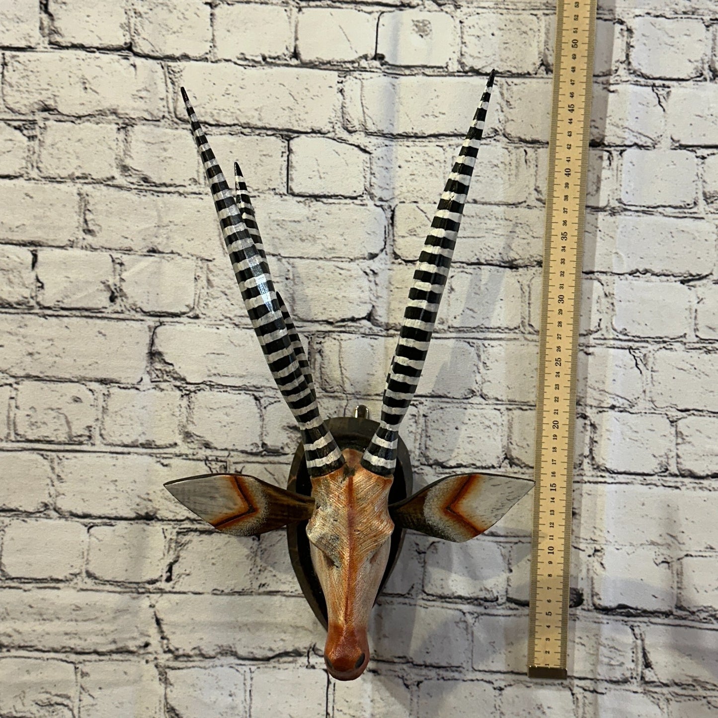 45cm x 25cm Brown Painted Wood Antelope Head Wall Mounted Art Large Shabby