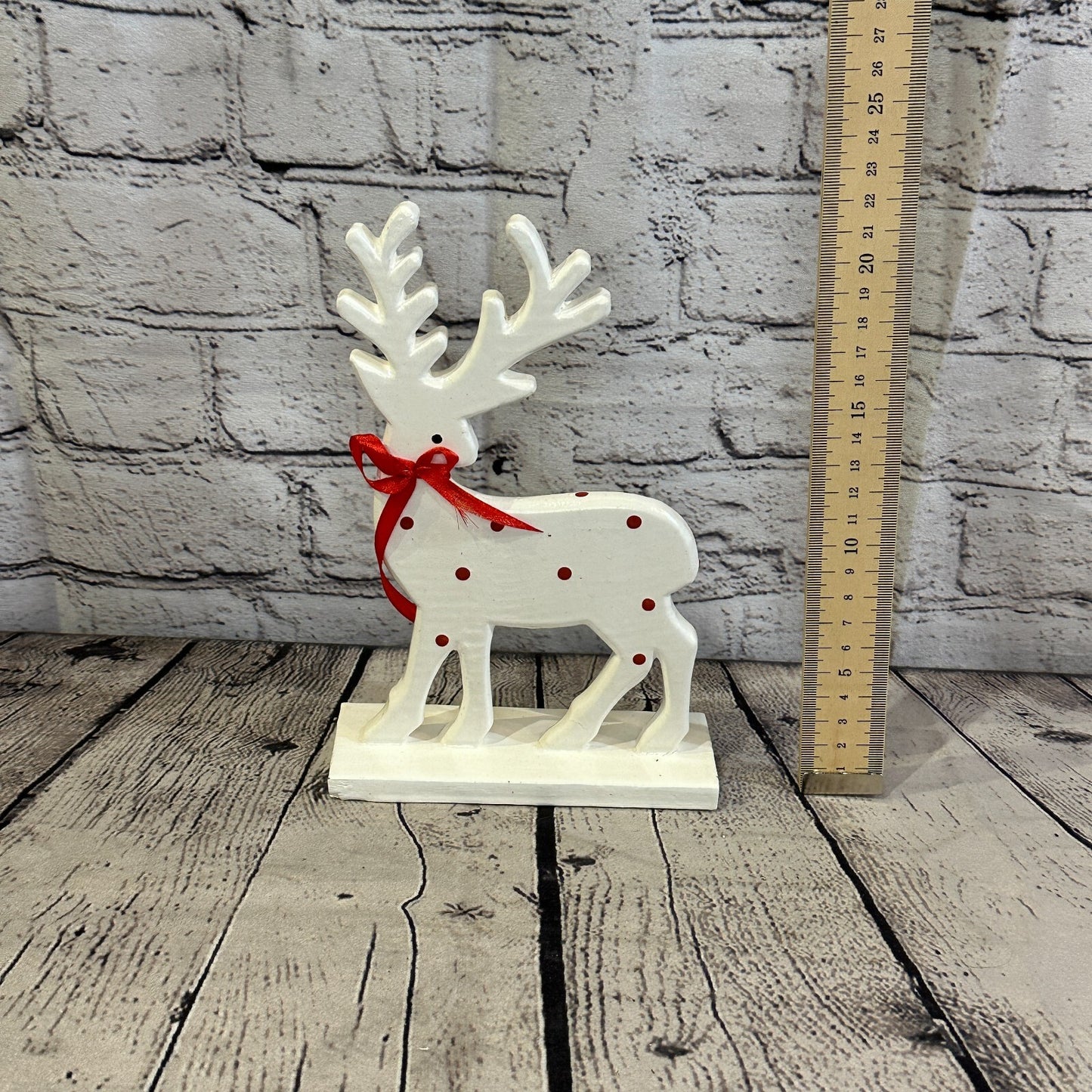 22cm x 14cm White Handcrafted Wood Reindeer Xmas Christmas Ornament Antlers
