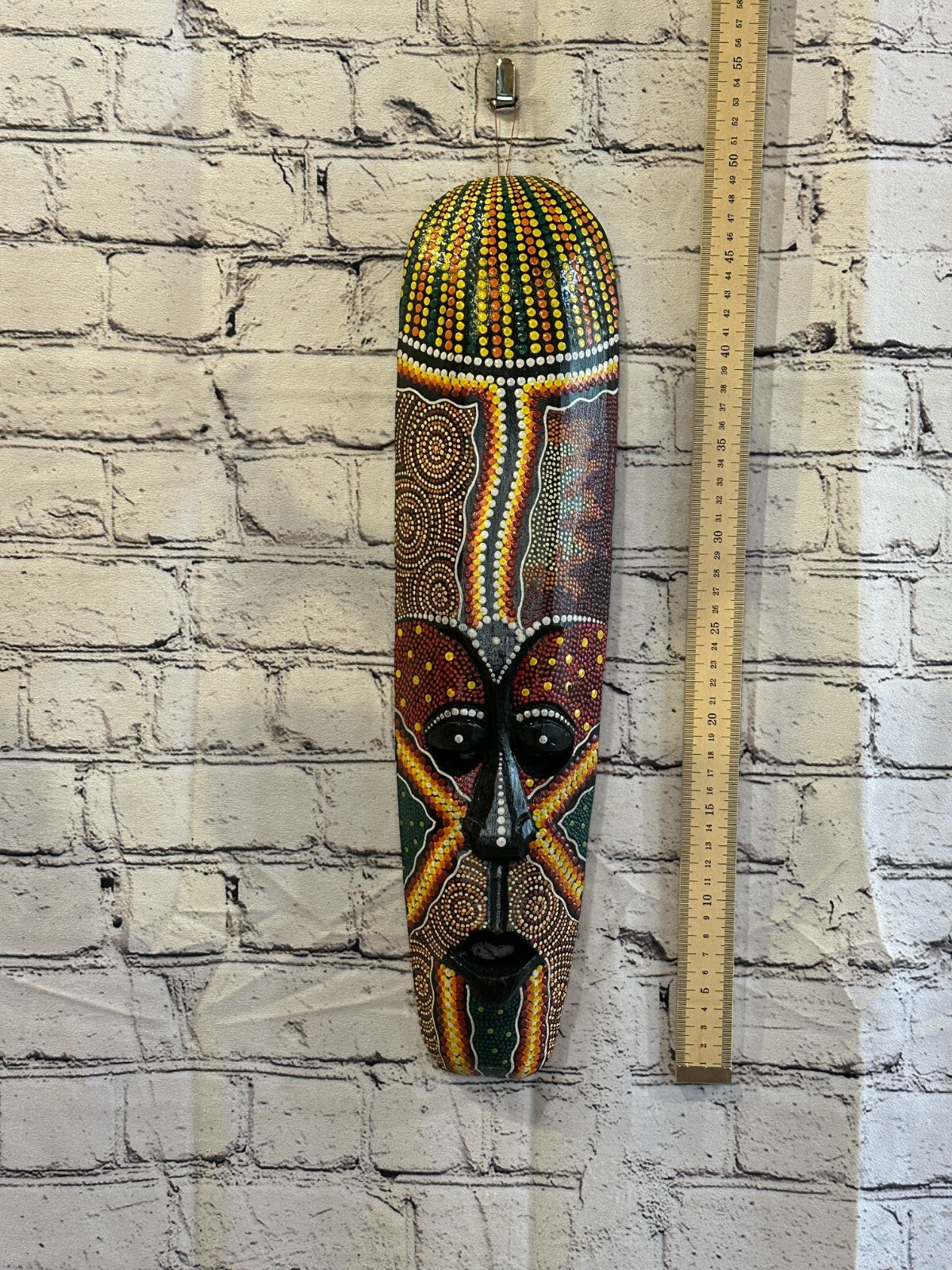 Mask 50cm Carved Wooden Dot Painted Ethnic Tribal Tiki Wall Art Handmade No 1