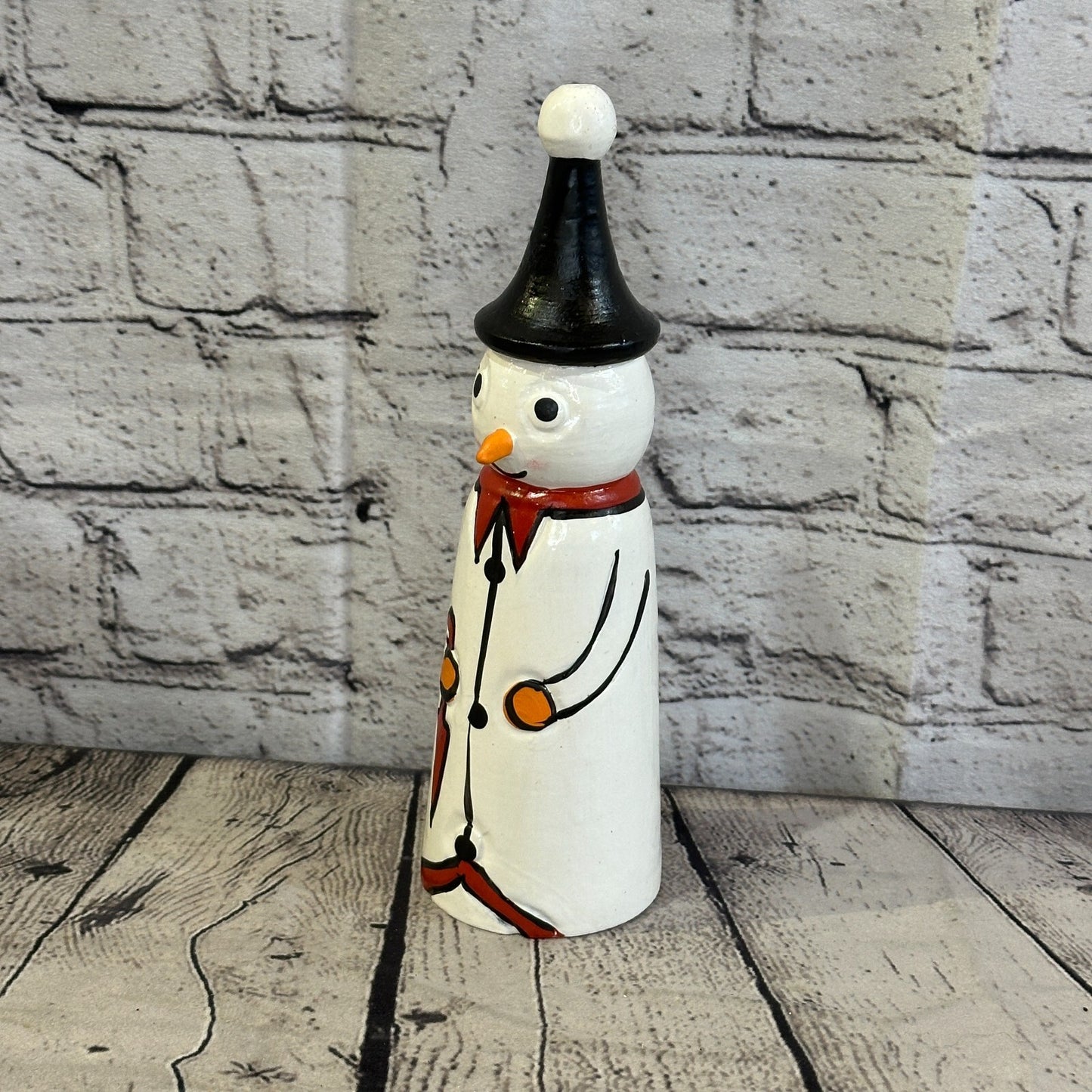 24cm x 6cm Black Pointy Hat Snowman Handcrafted Wood Xmas Christmas Ornament