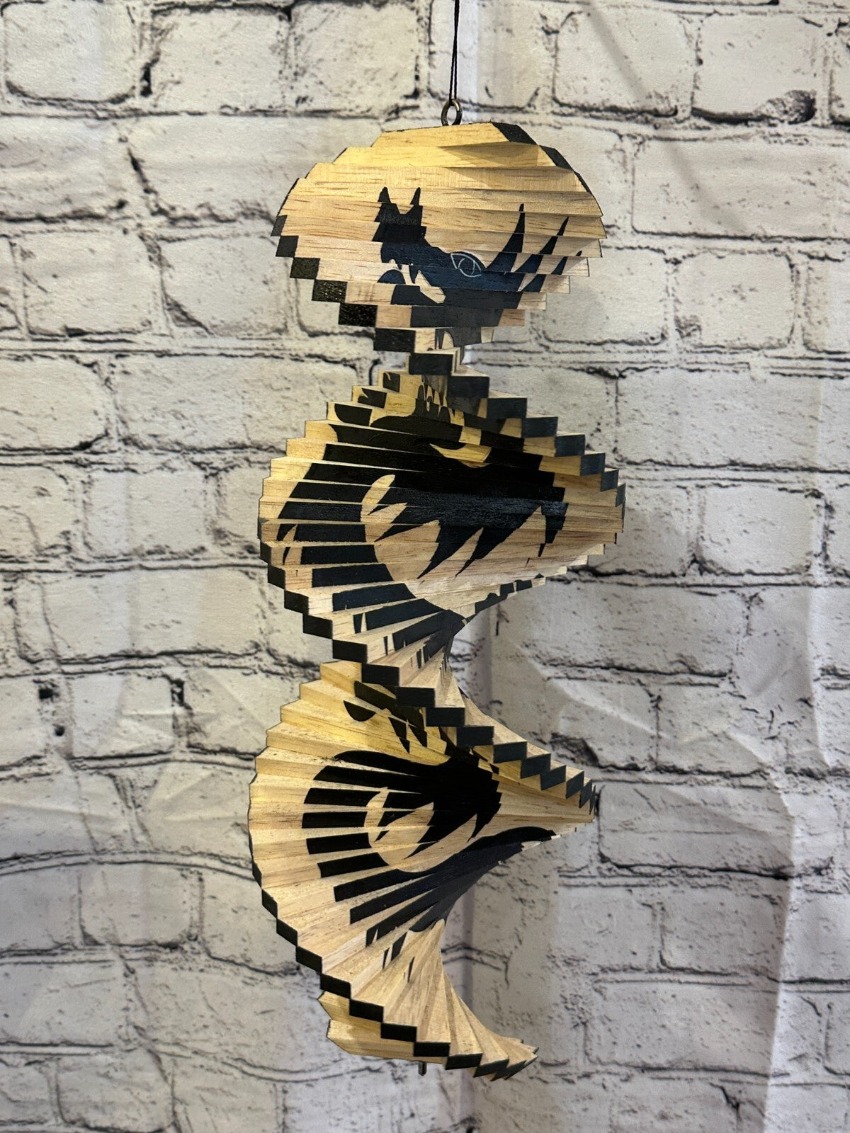 40cm Black Dragon Pattern Wind Spinner Wooden Spiral Mobile Garden Ornament