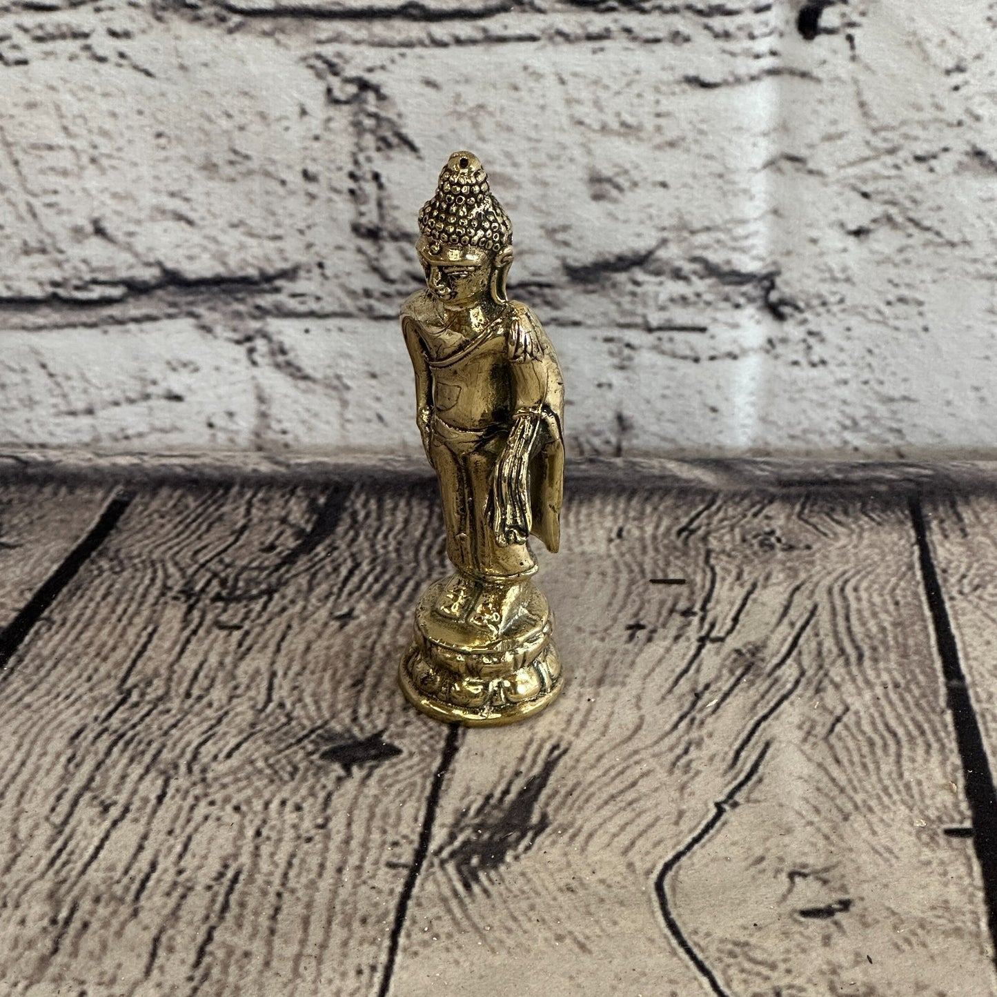 10cm x 2cm Standing Thai Bronze Buddha Blessing Statue Figure Table Decoration