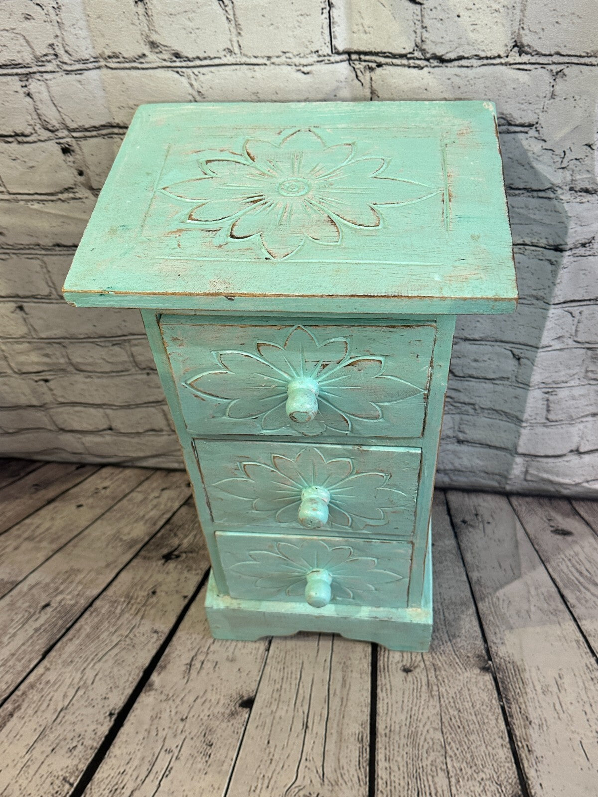 60cm x 25cm Blue 3 Draw Wooden Side Cabinet Living Hallway Storage Furniture