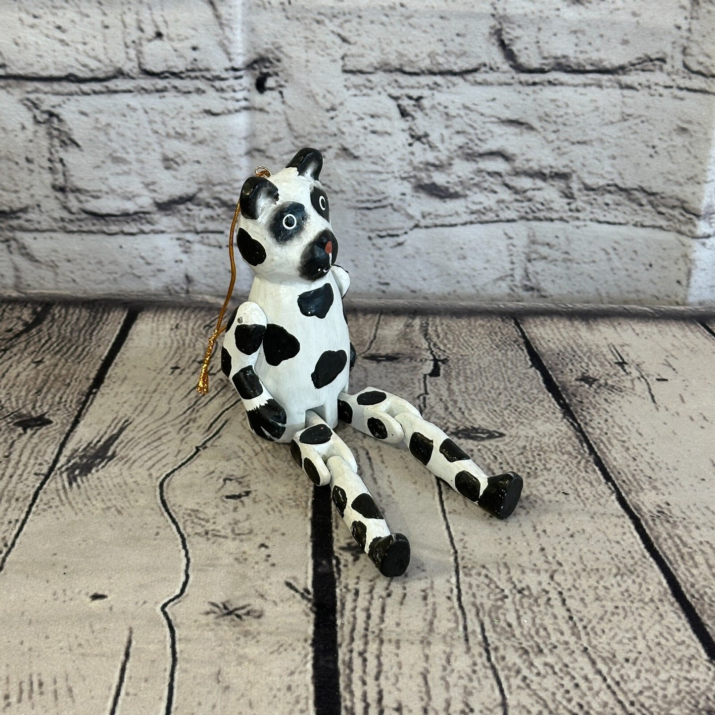 10cm Dotted Panda Sitting Animal, Wooden Shelf Ornament Handmade and Fairtrade
