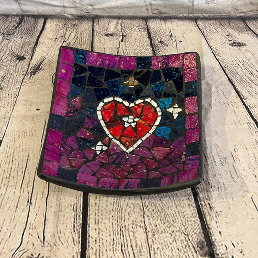 20cm Purple Red Heart Square Mosaic Handmade Ceramic Glass Tile Bowl Fruit