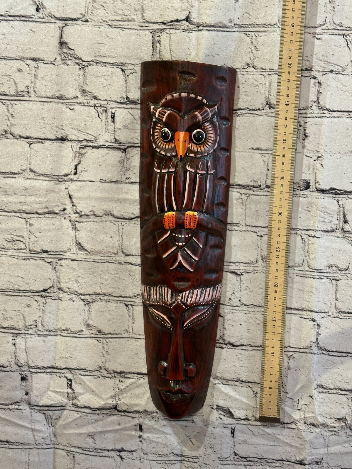 50cm Brown Owl Hand Carved Fair Trade Wooden Animal Wall Art Wall Hang Mask