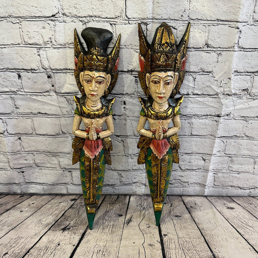 Plain Antique Colour Sita Dewi Bali Rice Goddess Wings Mermaid Wood 50cm Pair