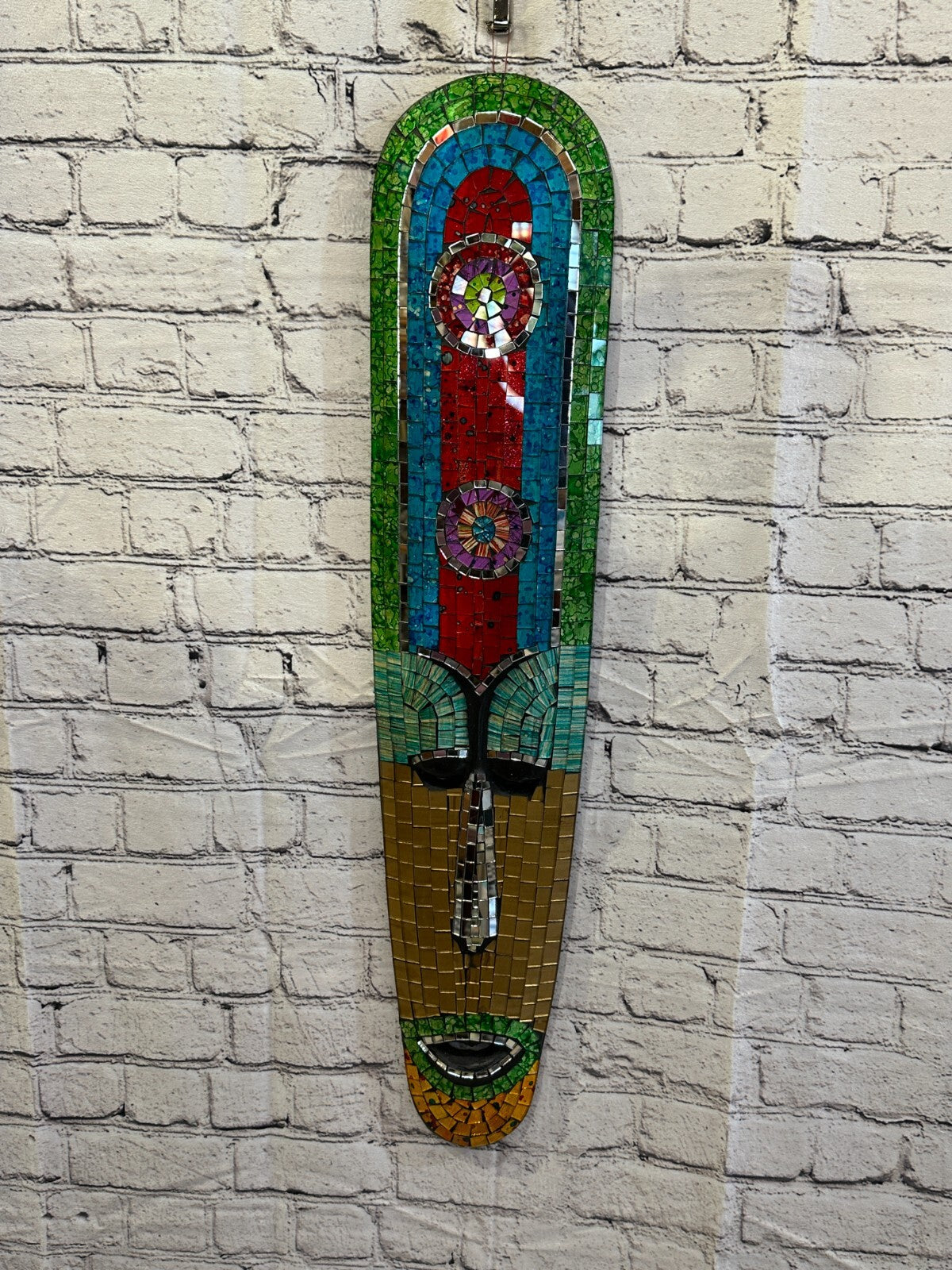80cm Mosaic Mirror Mask Carved Painted Ethnic Tribal Wall Art Handmade Design 3