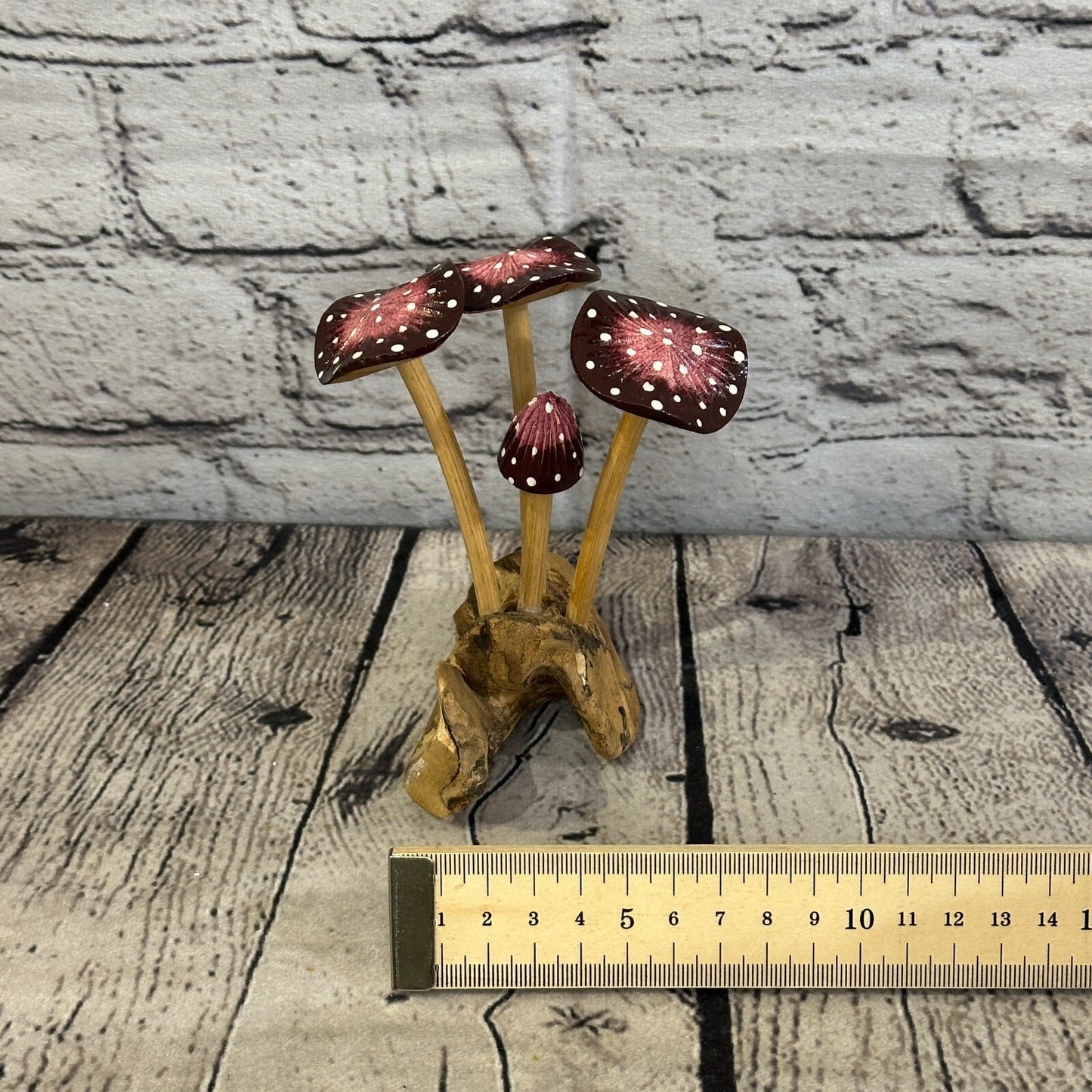 Purple Pink Painted Mushroom Parasite Ornament Natural Carving Fairtrade Wooden