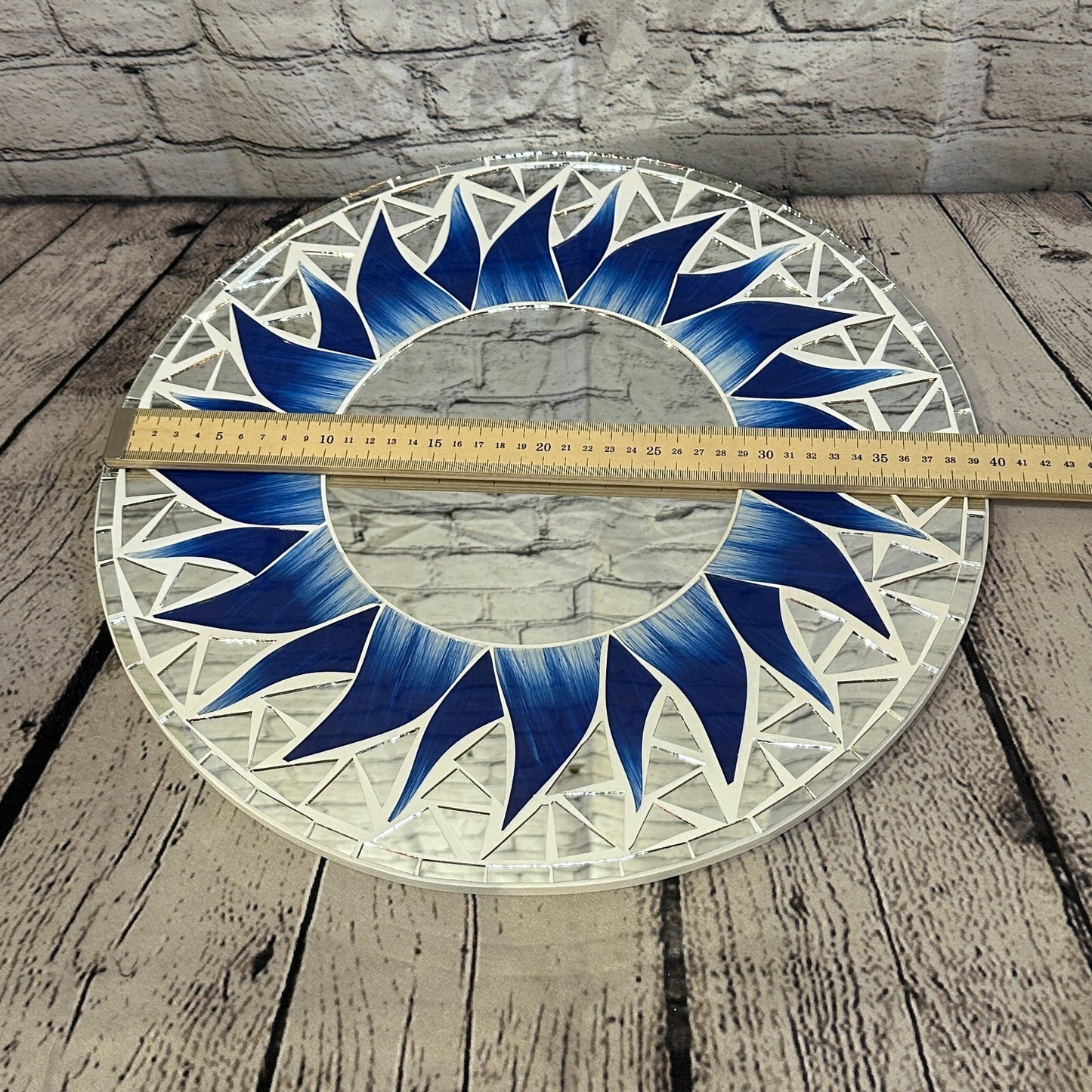 Dark Blue Flame Sun Mosaic Tile Wall Mirror 40cm x 40cm 16 Inches Handmade New
