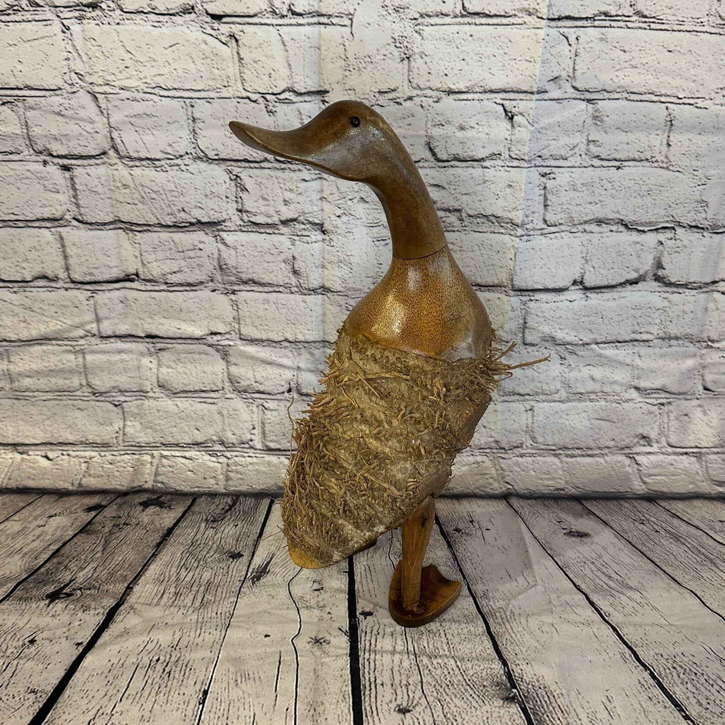 Looking Back 45cm Tall Wooden Hairy Duckling Baby Duck Bamboo Root Fairtrade
