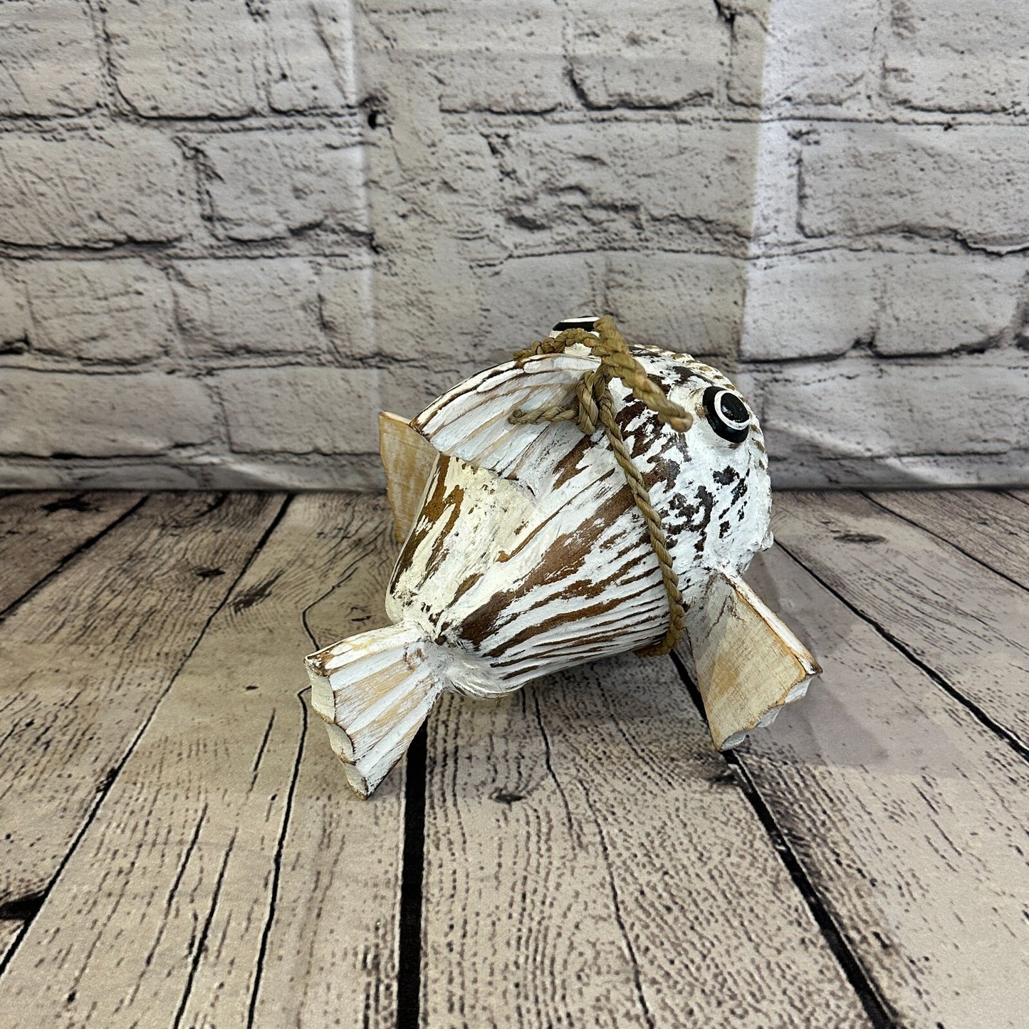 Plain White Folk Art Hand Painted Shark Fish Coconut Shell Ornaments Hanging