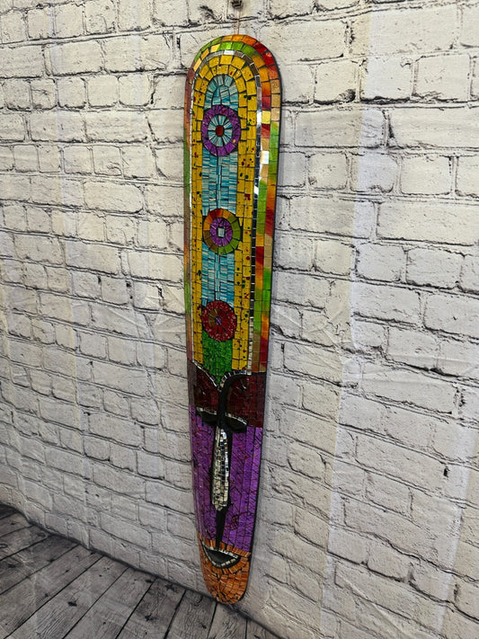 100cm Mosaic Mirror Mask Carved Painted Ethnic Tribal Wall Art Handmade Design 1