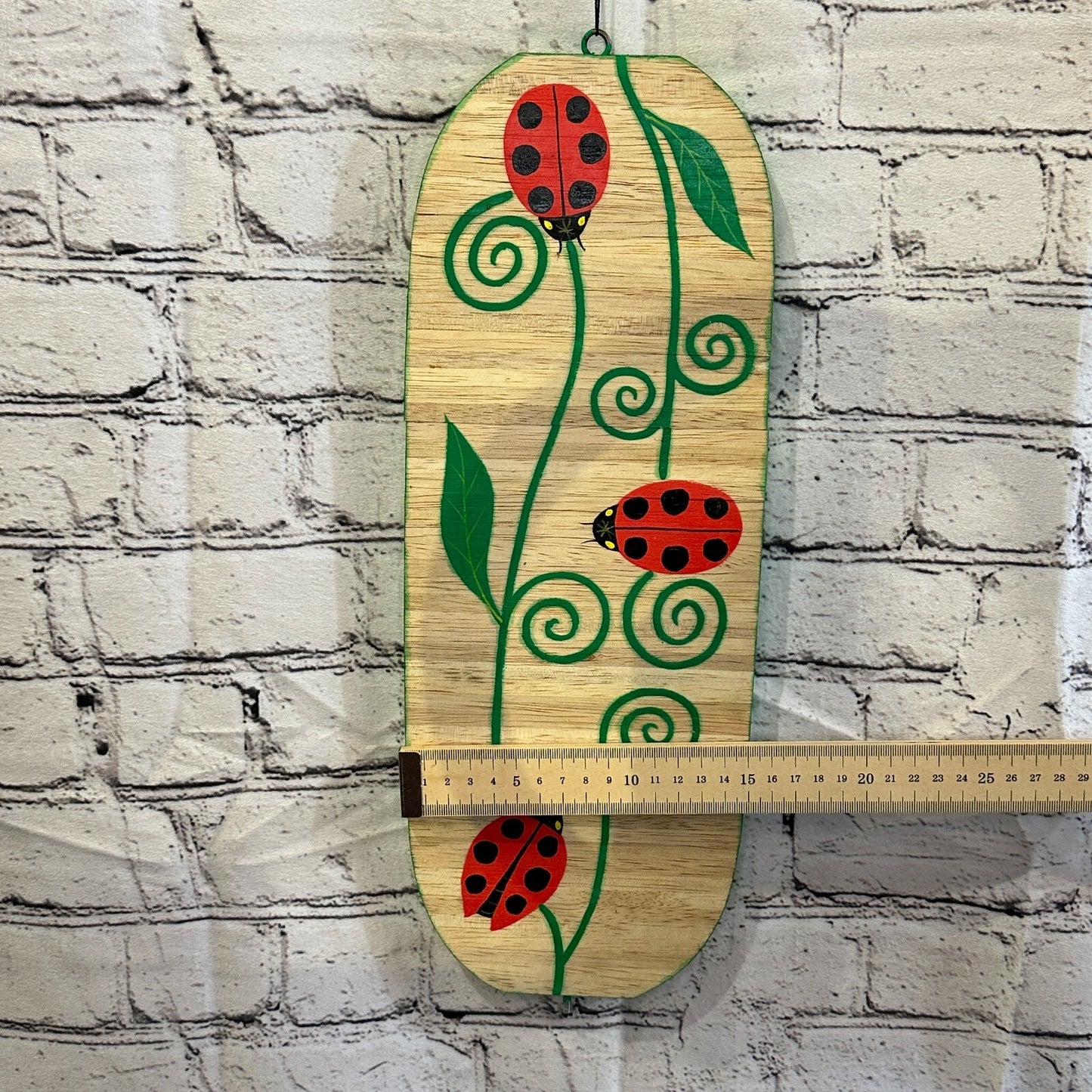40cm Red Green Ladybird Wind Spinner Wooden Spiral Mobile Garden Ornament