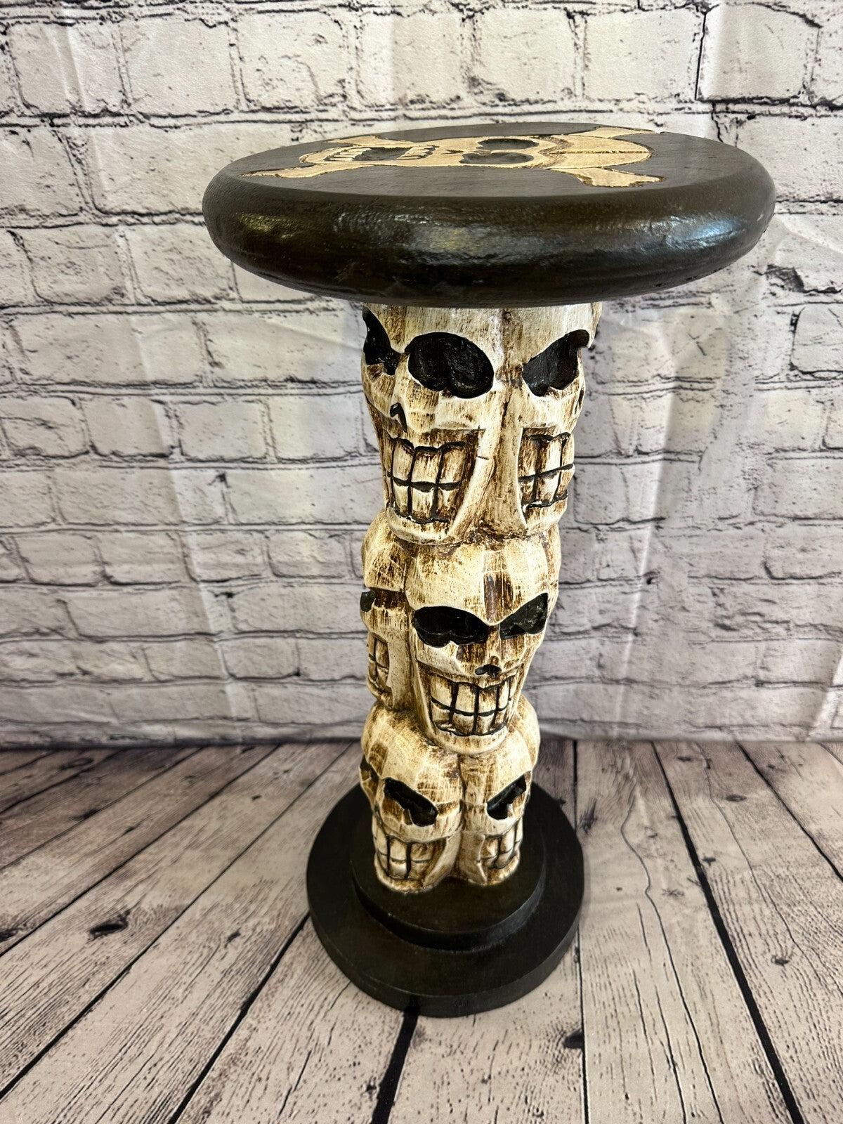 50cm Skull Tower Wood Side Table Bone Skull Flower Stand Solid Wood Gothic New