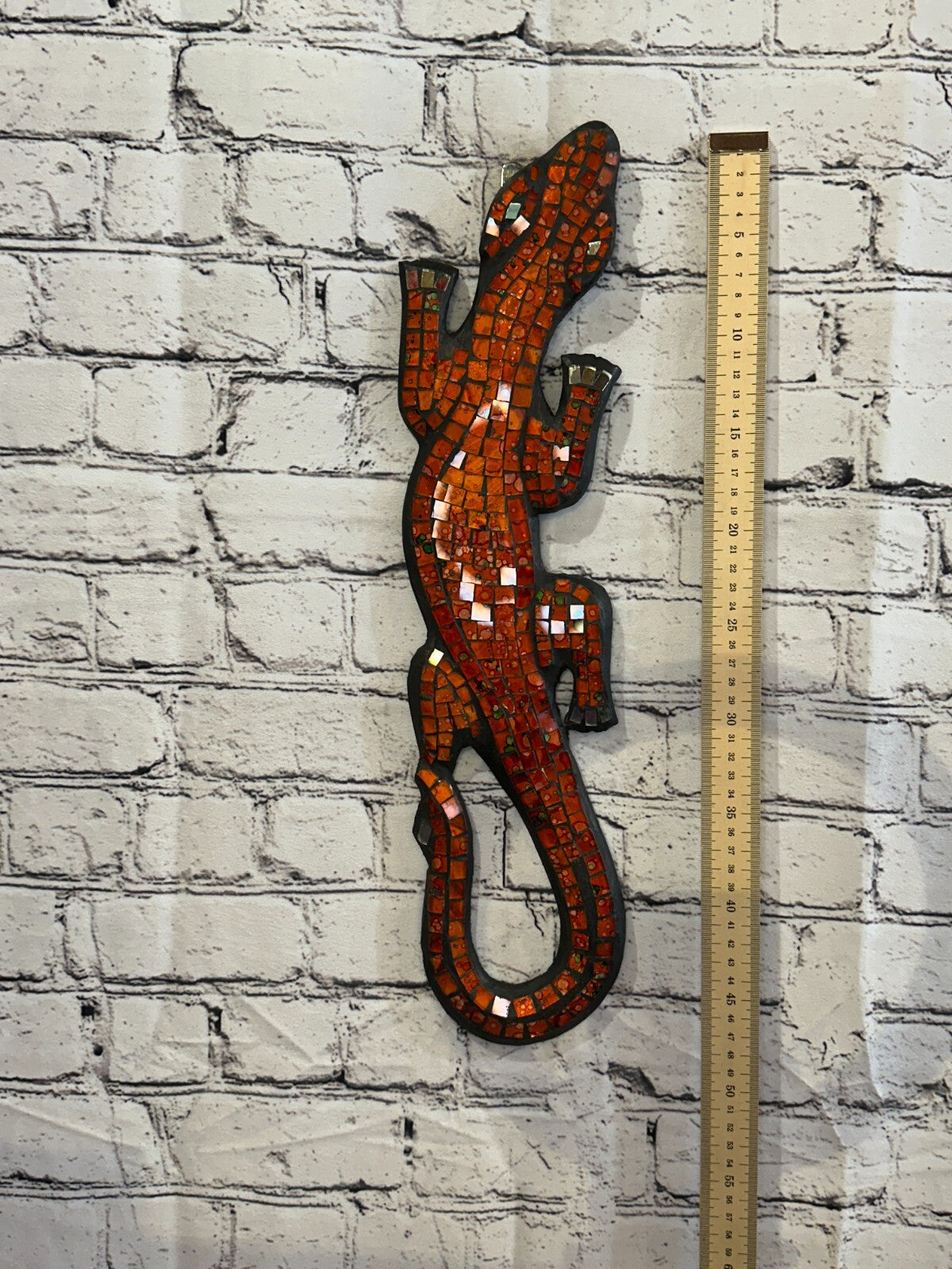 50cm Gecko Burnt Orange Mosaic Wall Hanging Wooden Ornaments Wood Carving