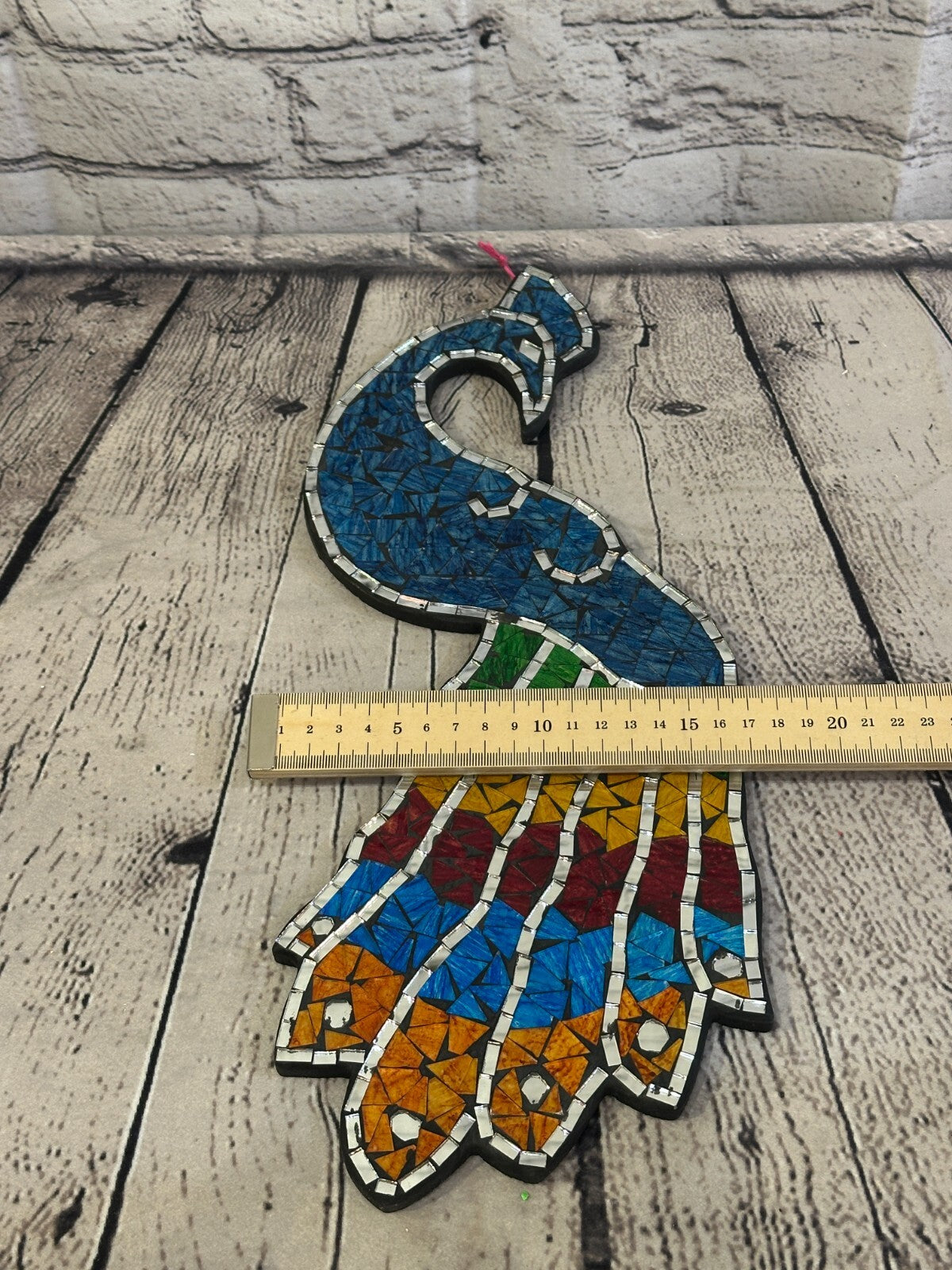Rainbow Dark Blue Peacock Mosaic Tile Wall Mirror 45cm x 20cm Handmade New