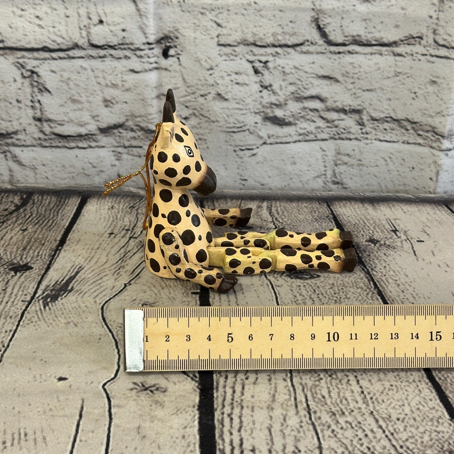 10cm Giraffe Sitting Animal, Wooden Shelf Ornament Handmade and Fairtrade