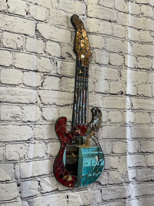 Red Guitar Mosaic Tile Wall Mirror 60cm x 20cm 24 Inches Handmade New