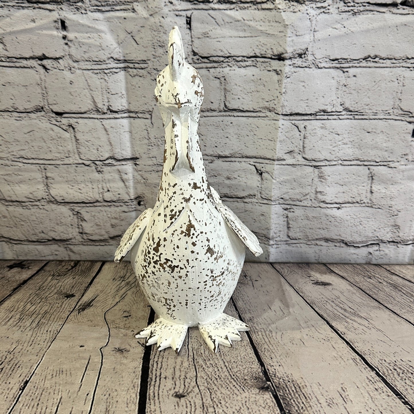 30cm x 15cm White Shabby Wooden Rooster Cockerel Retro Collectable Hand Carved