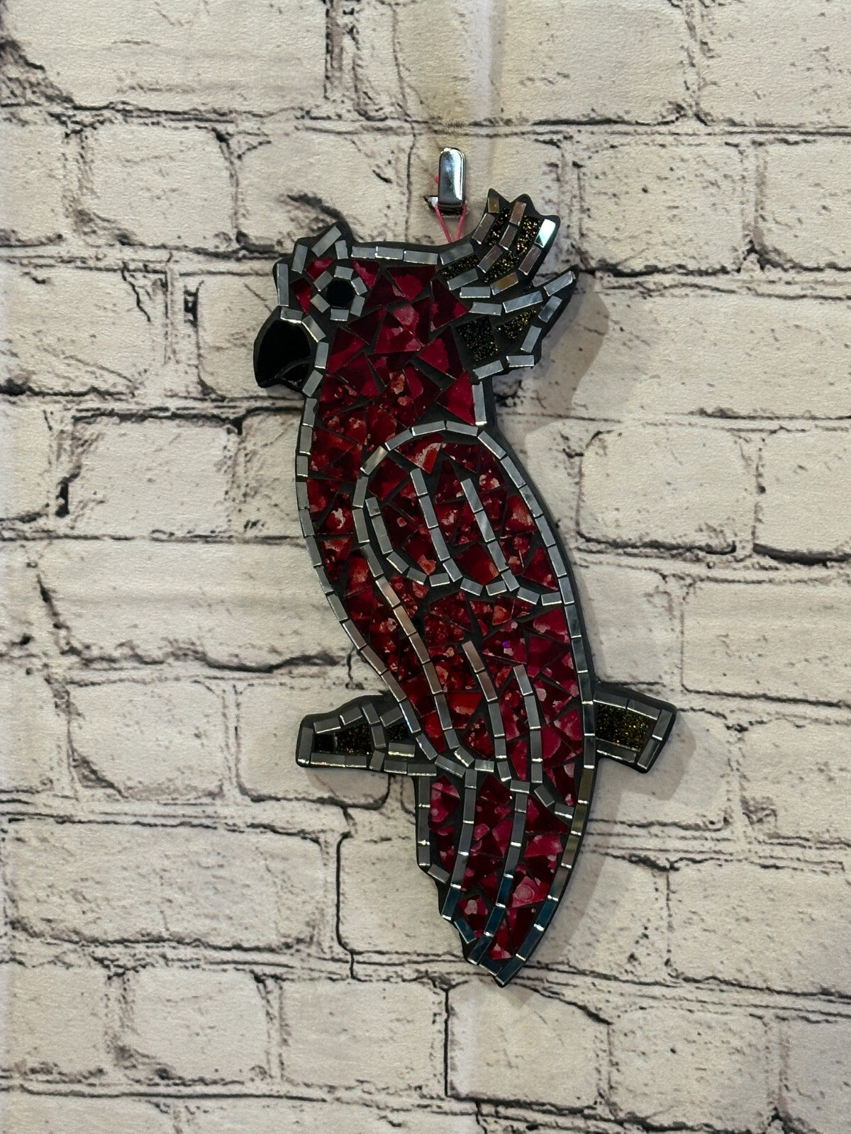 Red Bright Tropical Parrot Mosaic Tile Wall Mirror 30cm x 15cm Handmade New