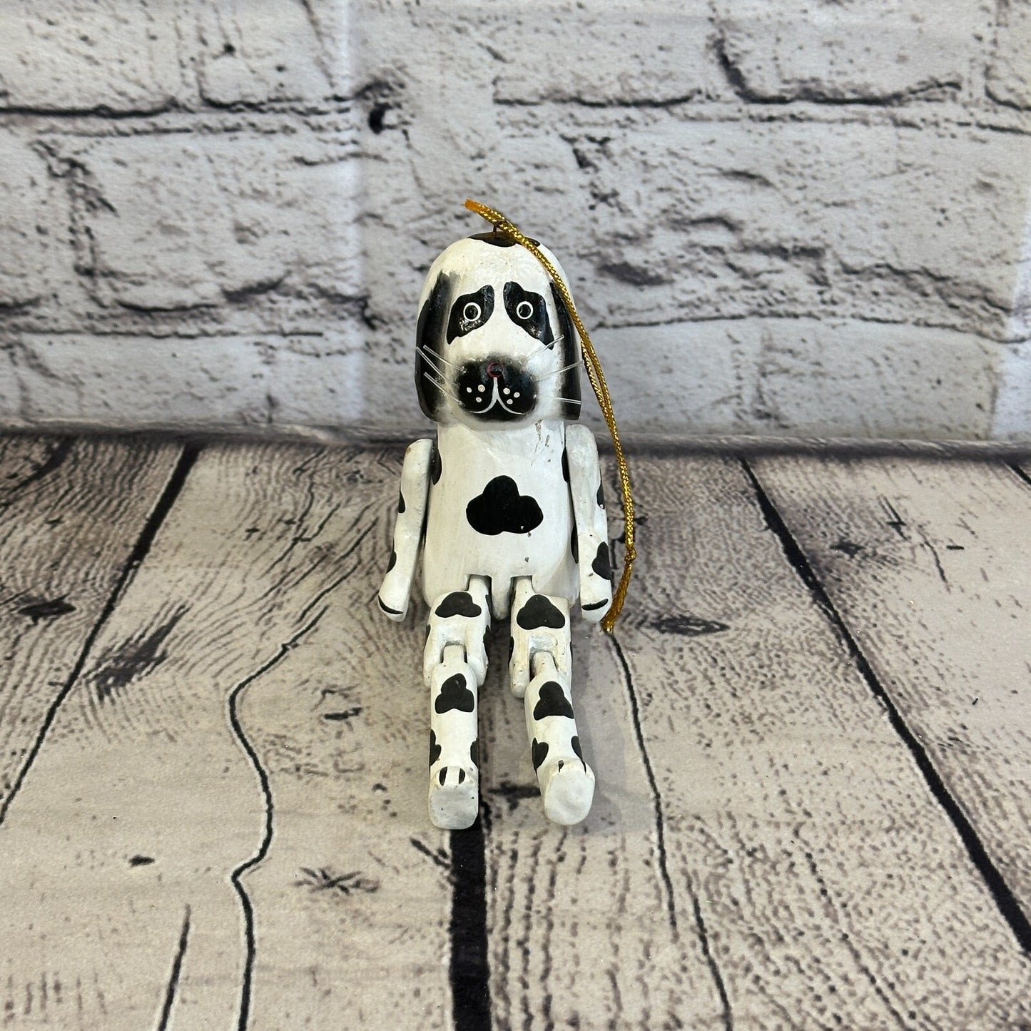 10cm Spotty Dog Sitting Animal, Wooden Shelf Ornament Handmade and Fairtrade