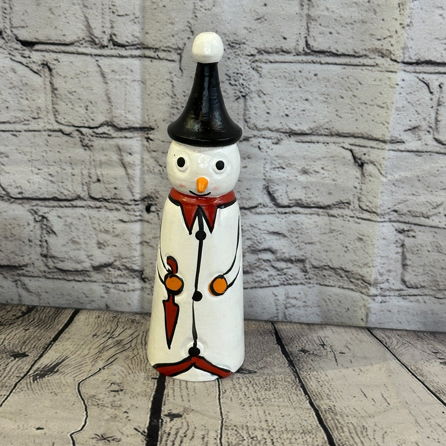 24cm x 6cm Black Pointy Hat Snowman Handcrafted Wood Xmas Christmas Ornament