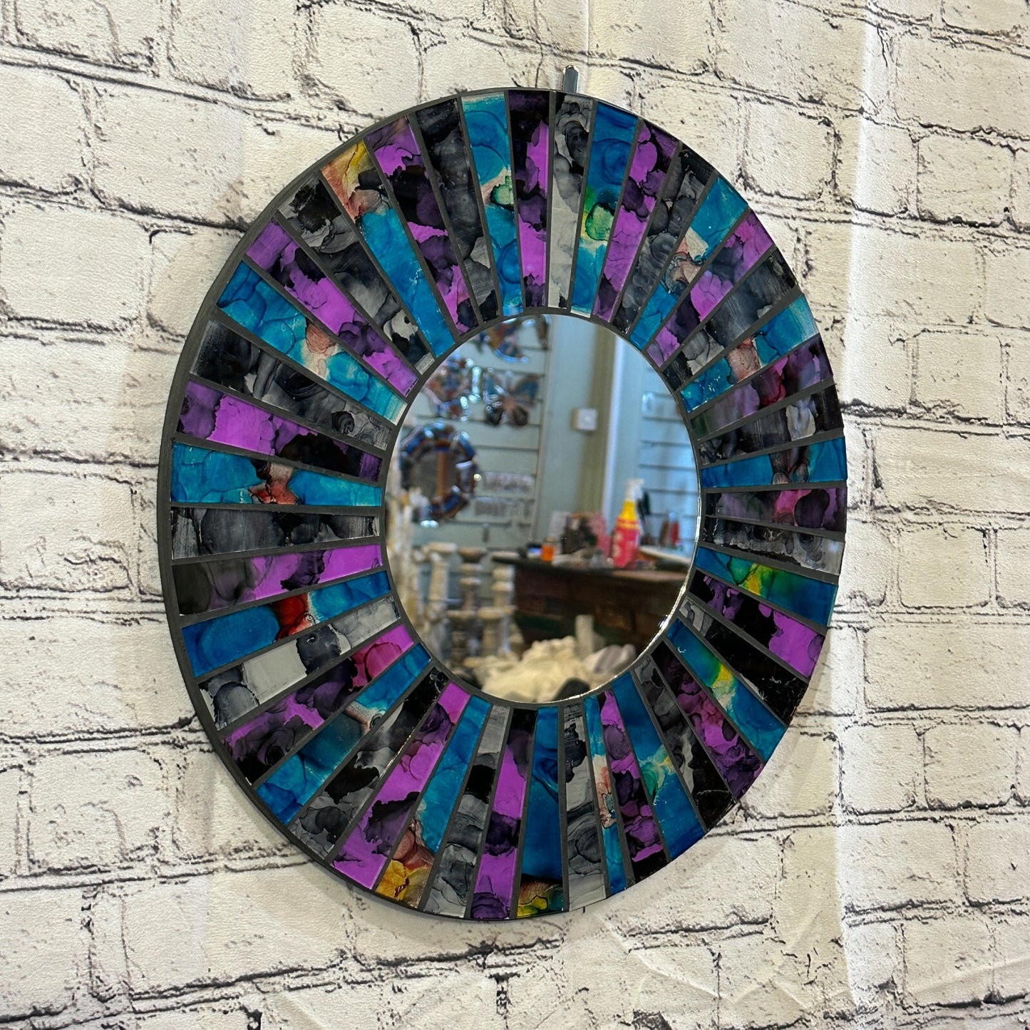 Purple Blue Line Mosaic Tile Wall Mirror 40cm x 40cm 16 Inches Handmade New