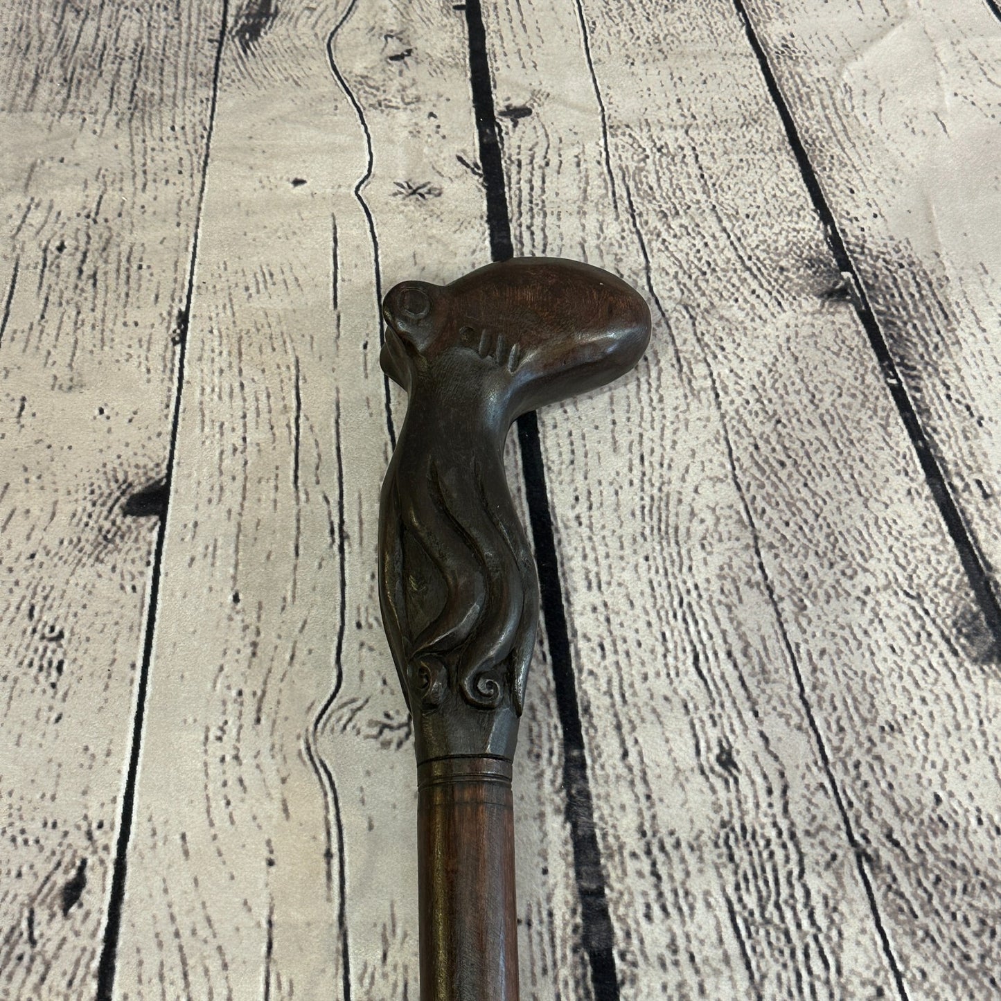 Octopus Squid 90cm Tribal African Walking Stick Cane Hand Carved Dark Wood