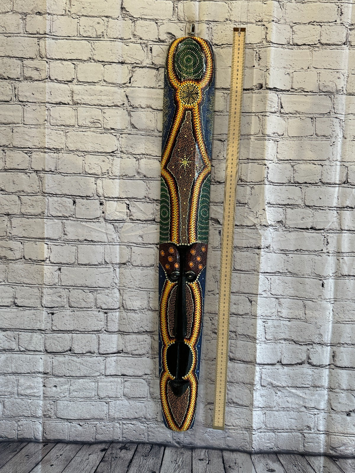 Mask 100cm Carved Wooden Dot Painted Ethnic Tribal Tiki Wall Art Handmade No 8