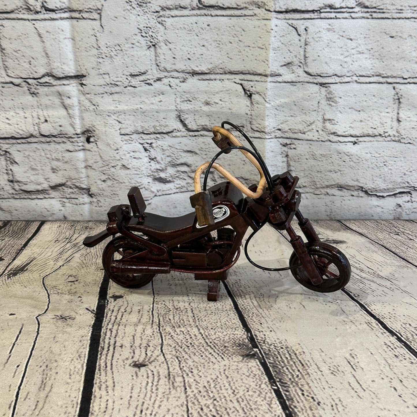 20cm Small Dark Wood Motorbike Motorcycle Model Wooden Ornament Decorative Bike