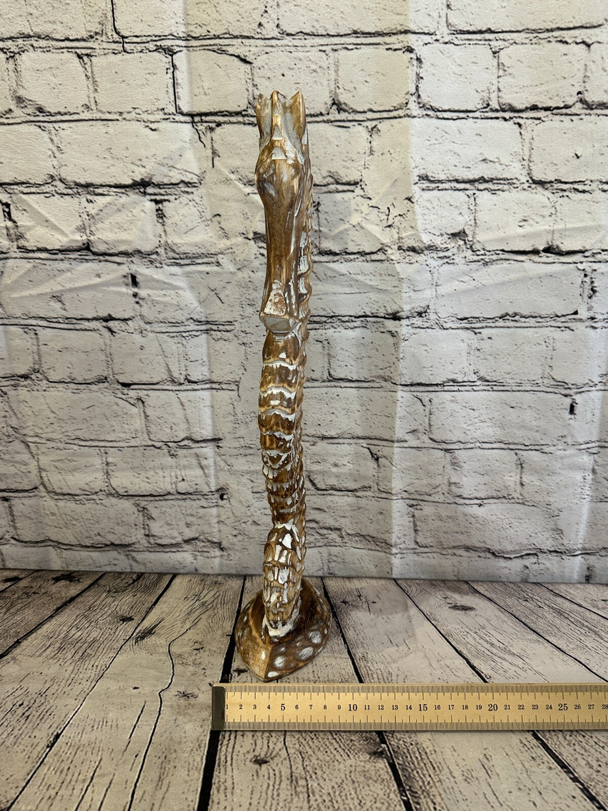 40cm Brown Plain Wooden Shabby Seahorse Statue Ornament Fair Trade Handcarved