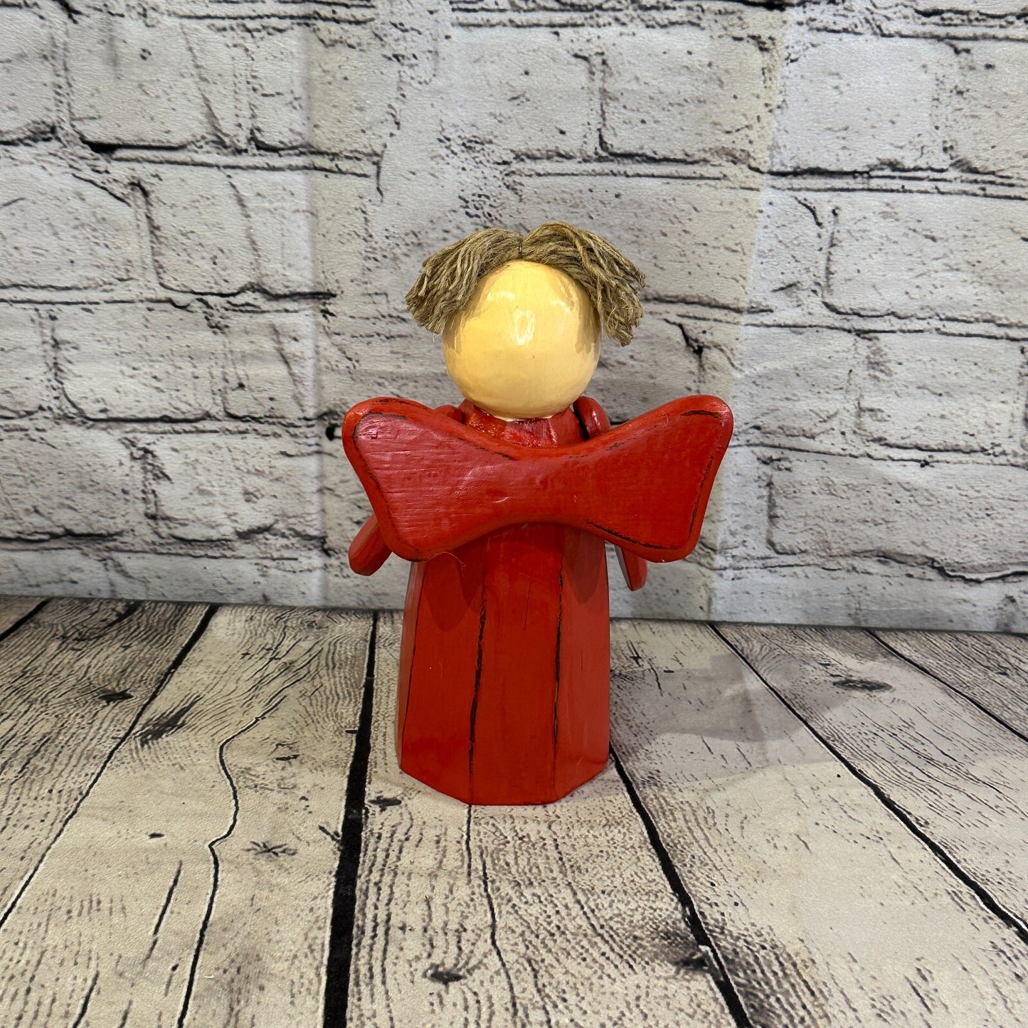 20cm x 8cm Red Cream Angel Red Heart Handcrafted Wood Xmas Christmas Ornament