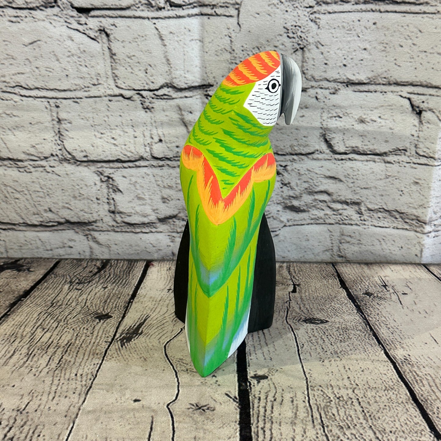 20cm Green Parrot Bird Ornament Statue Fair Trade Hand Made Carved Wood
