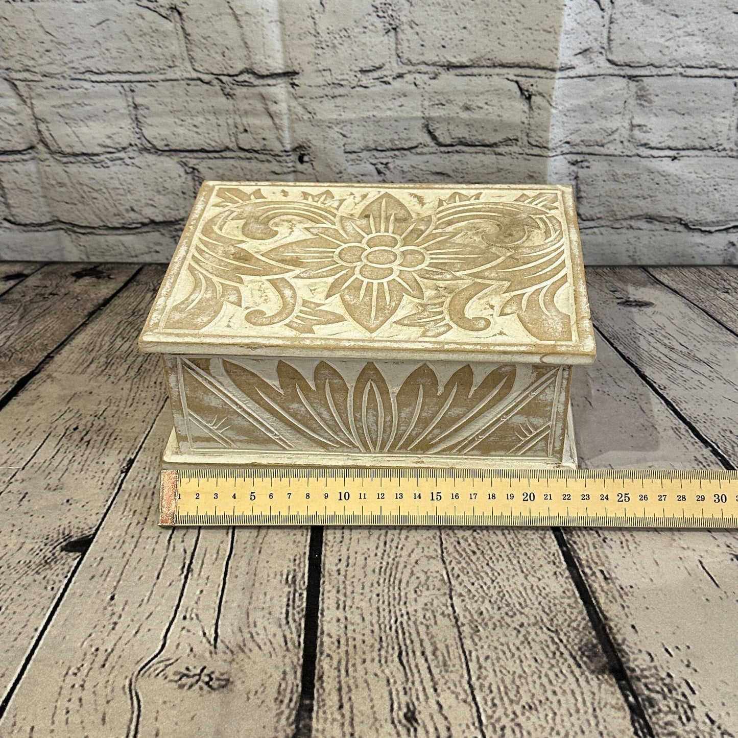 White Flower MDF Box Lotus 22cm x 18cm x 8cm Wooden Box Trinket Handmade