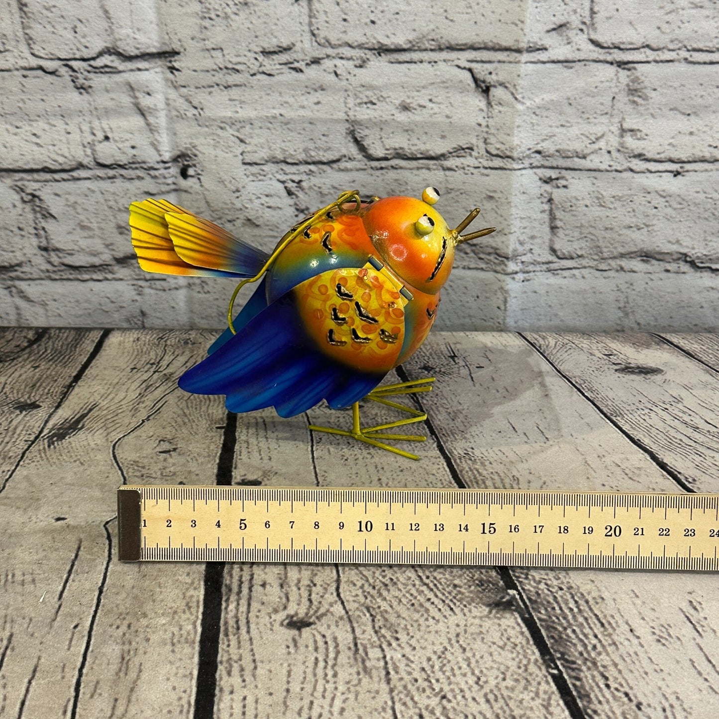 15cm x 15cm Orange Dark Blue Bird Metal Tin Wall Hanging Ornament Painted Statue