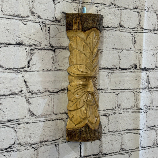 Green Man Of The Woods 30cm Hand Carved Wizard Tree Trunk Wood Fairtrade